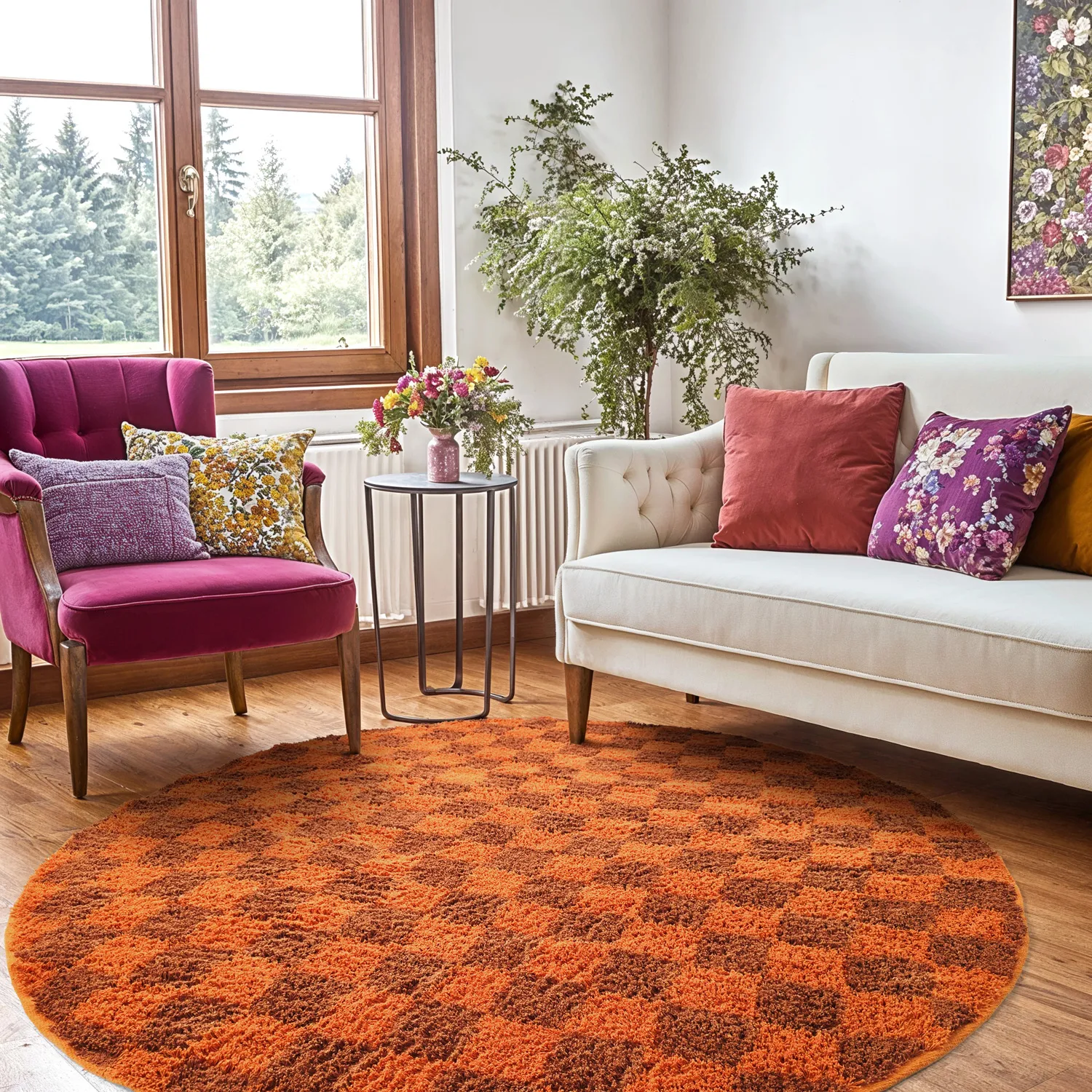 Rund matta - Elsey Natural Cotton Shaggy (orange/röd)
