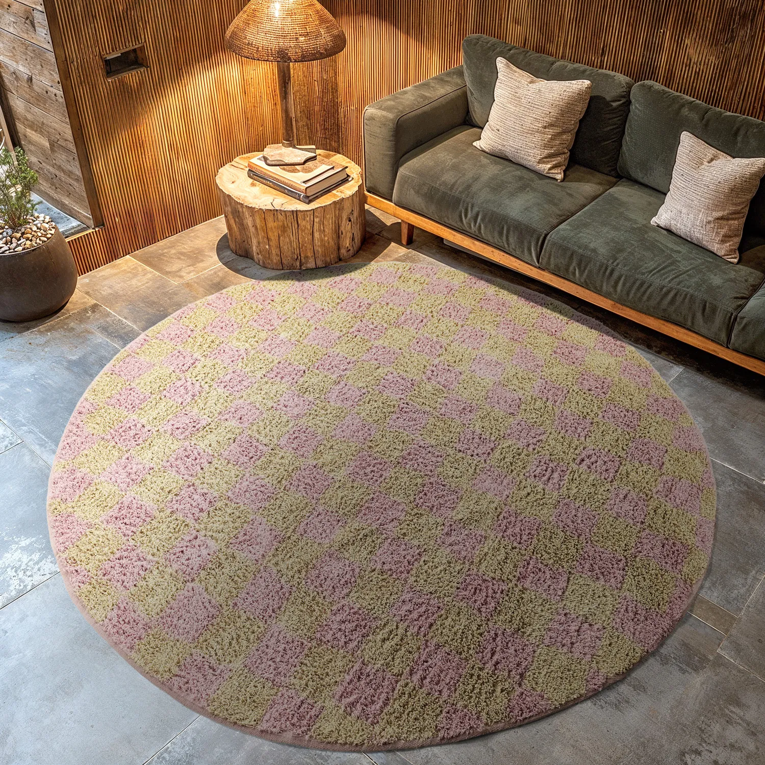 Rund matta - Elsey Natural Cotton Shaggy (rosa/orange)