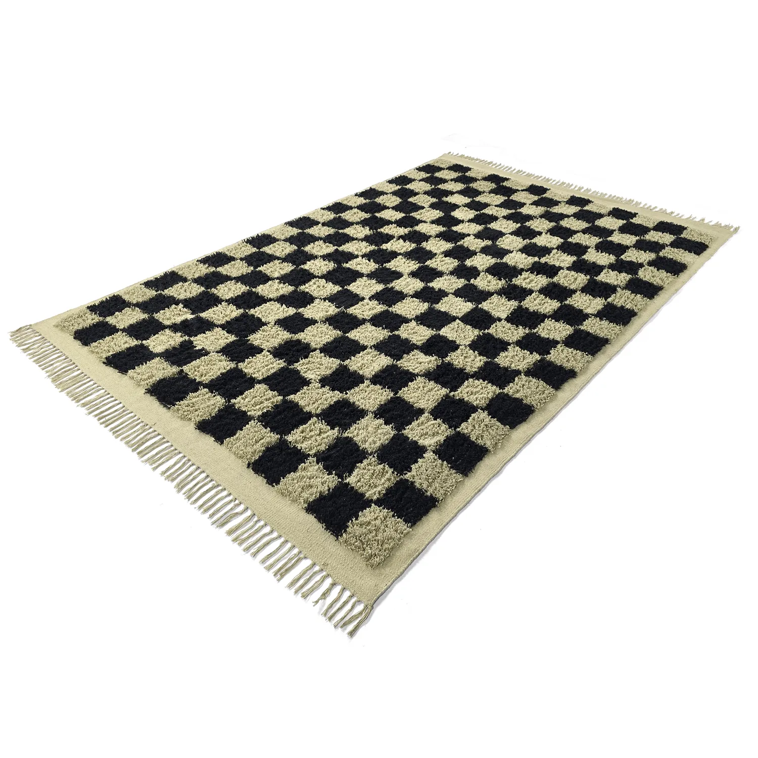 Ryamattor - Elsey Natural Cotton Shaggy (svart/beige)
