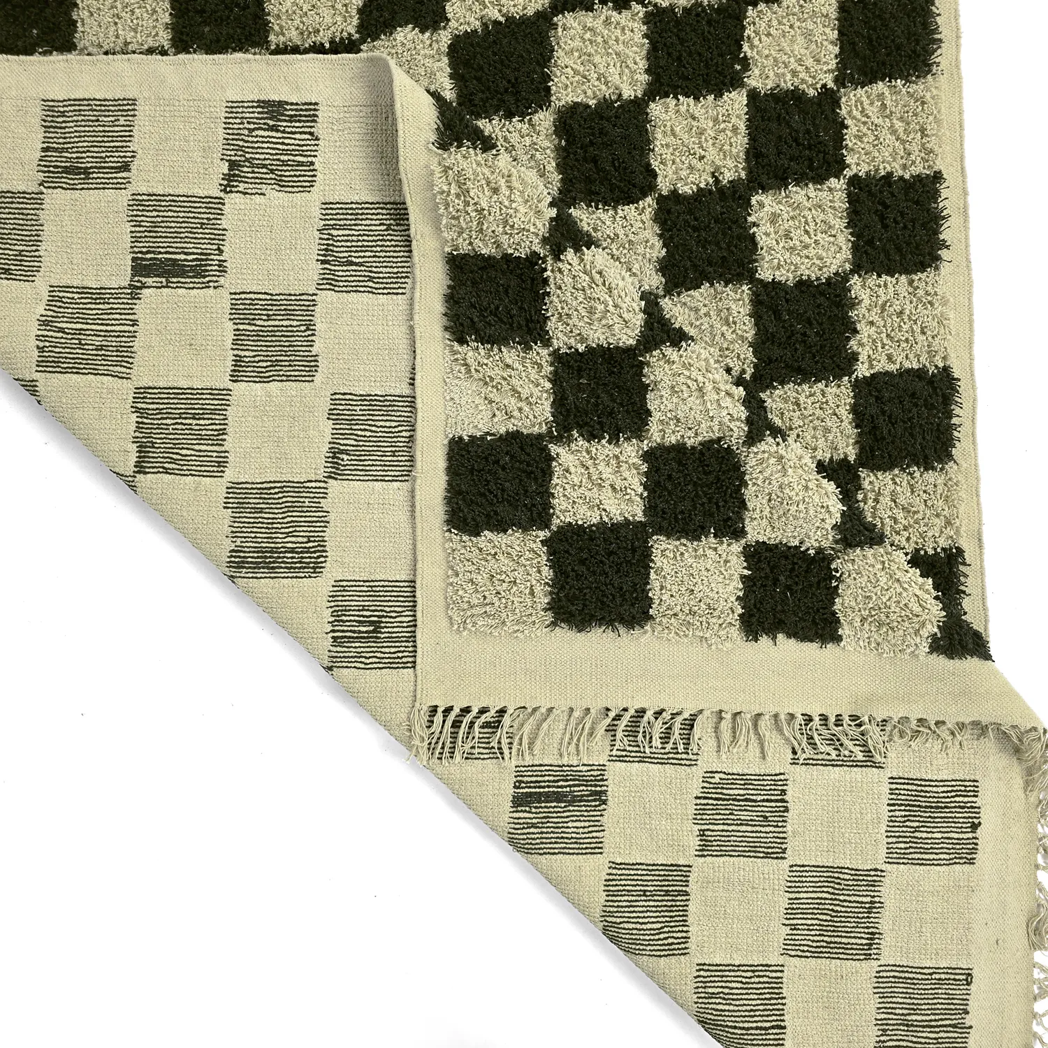 Ryamattor - Elsey Natural Cotton Shaggy (svart/beige)