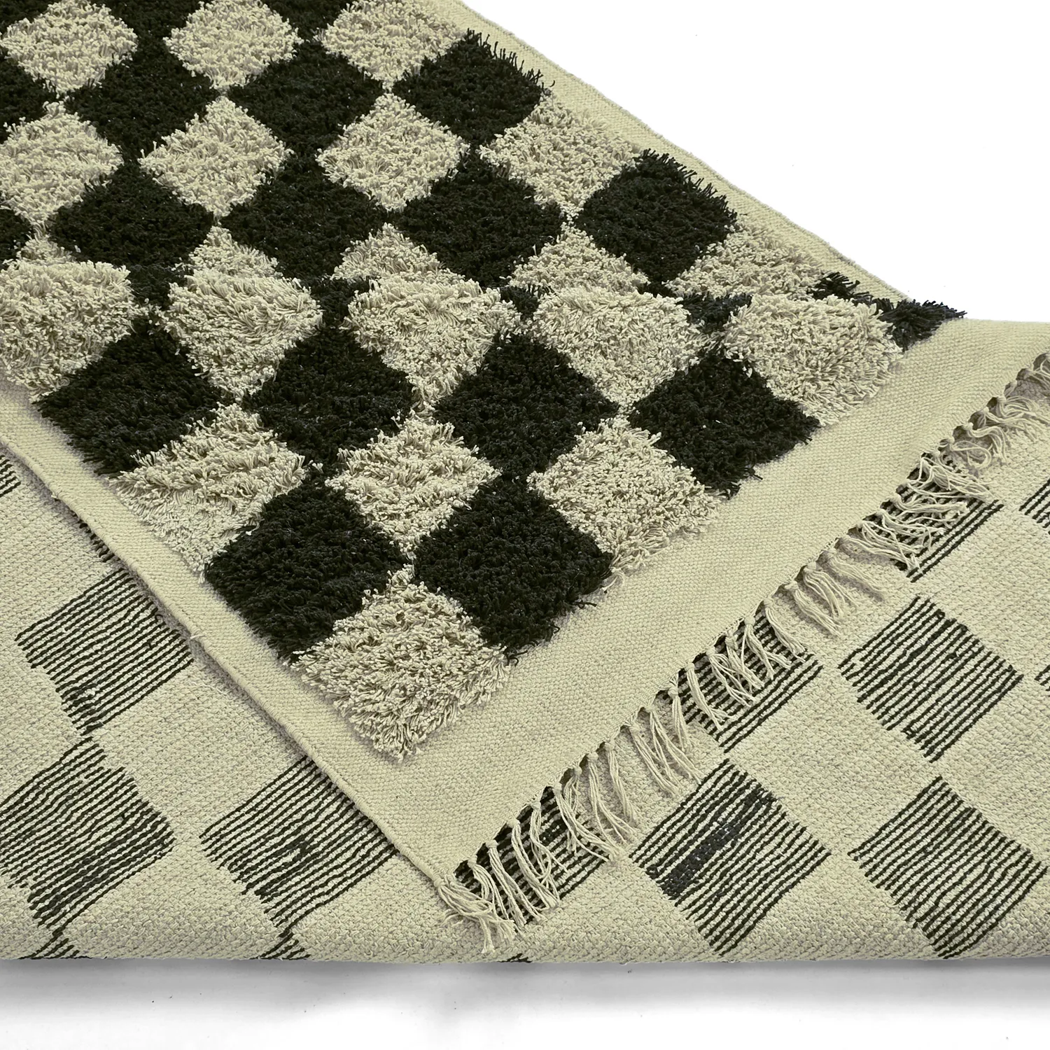 Ryamattor - Elsey Natural Cotton Shaggy (svart/beige)