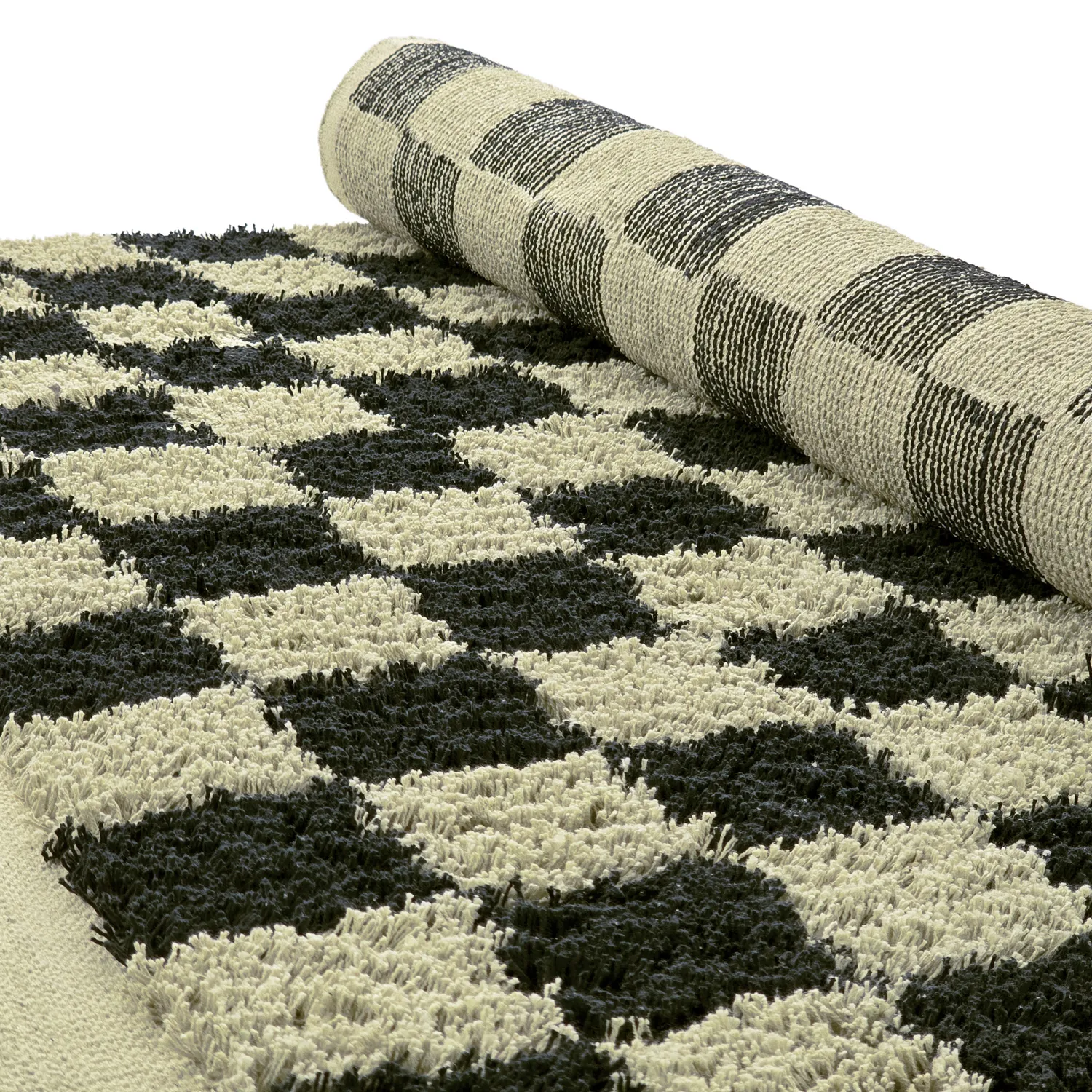 Ryamattor - Elsey Natural Cotton Shaggy (svart/beige)