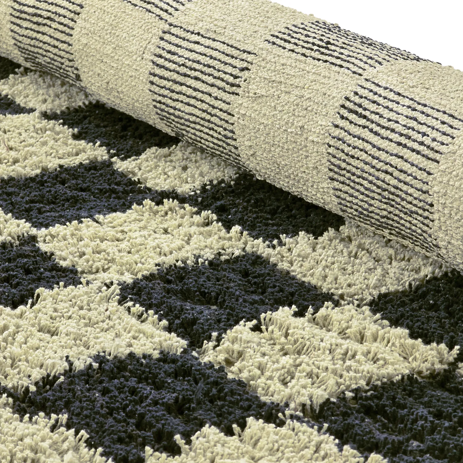 Rund matta - Elsey Natural Cotton Shaggy (svart/beige)