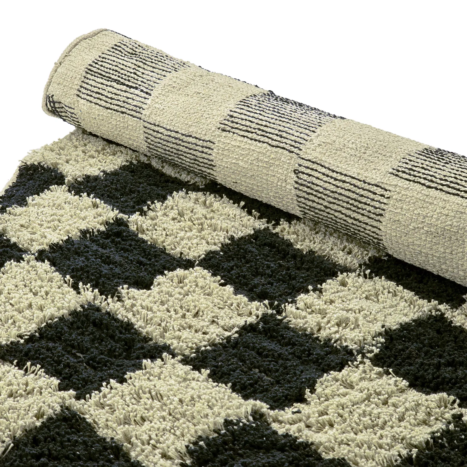 Rund matta - Elsey Natural Cotton Shaggy (svart/beige)