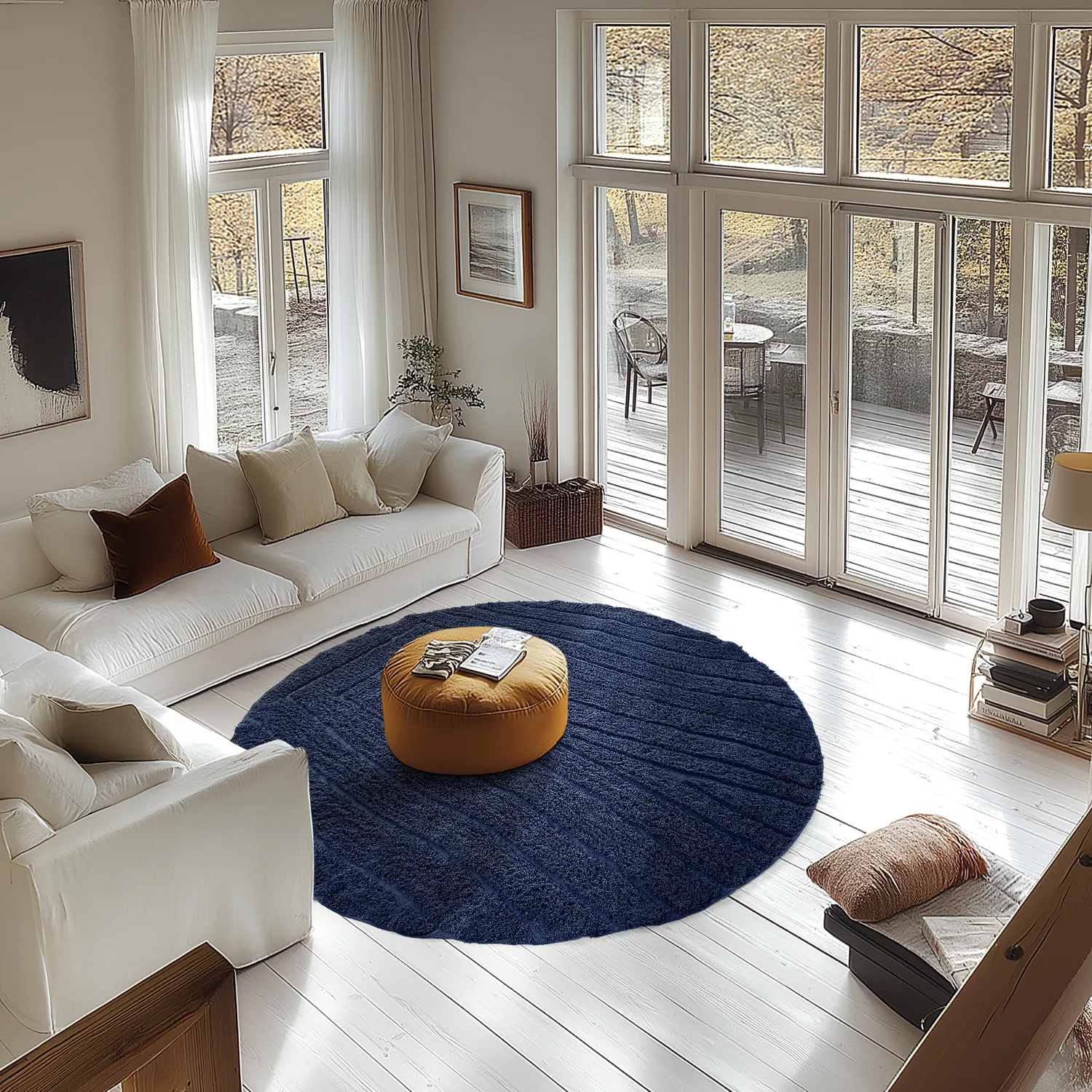 Rund matta - Farley Natural Cotton Shaggy (blå)