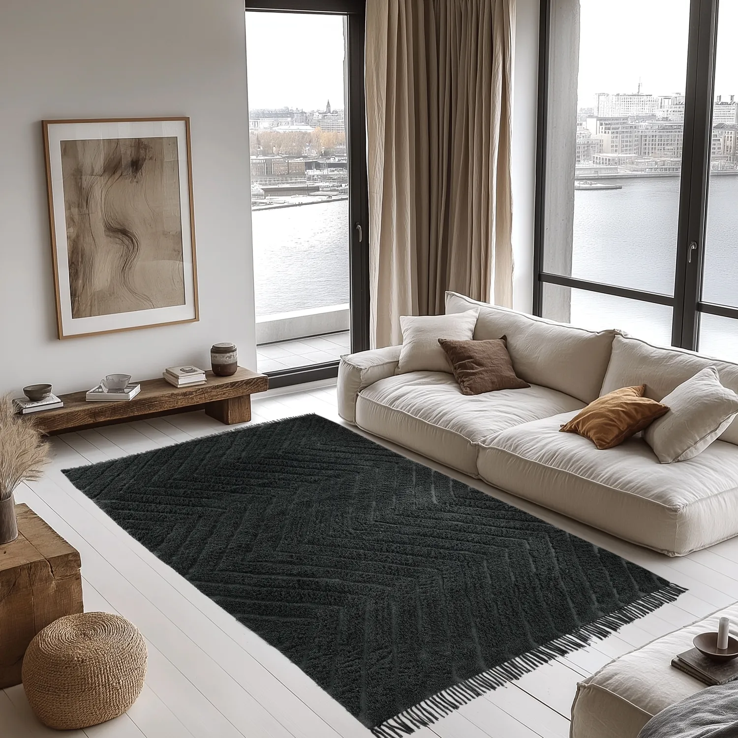 Ryamattor - Farley Natural Cotton Shaggy (svart)