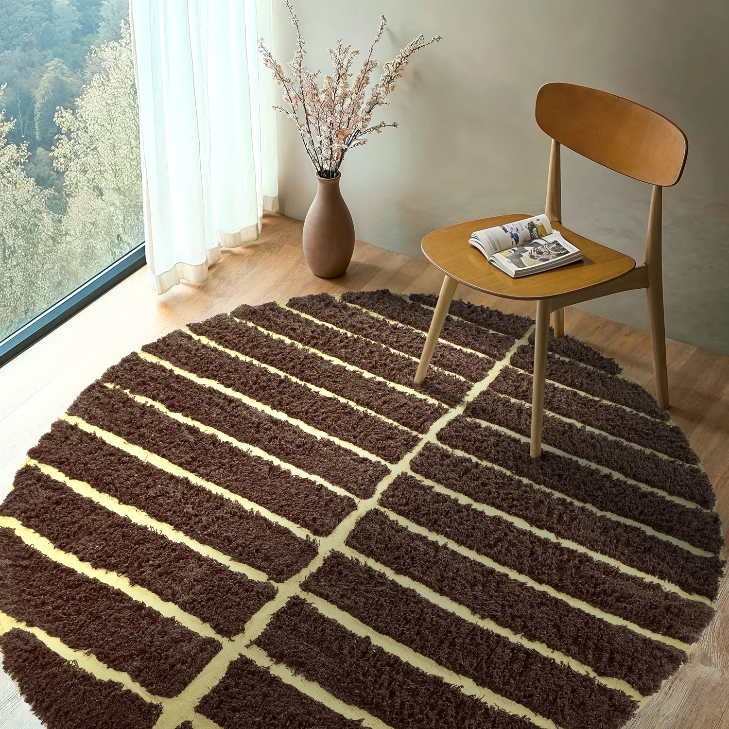 Rund Matta - Ikara Natural Cotton Shaggy (brun)