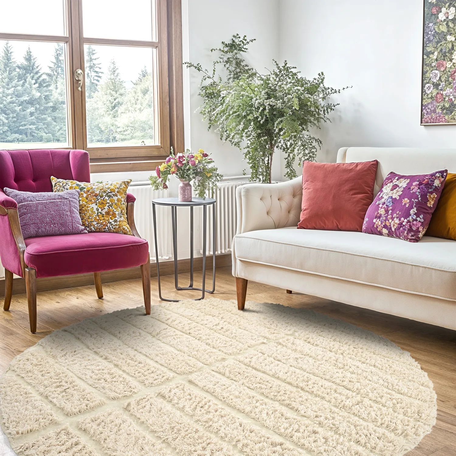Rund Matta - Ikara Natural Cotton Shaggy (creme)