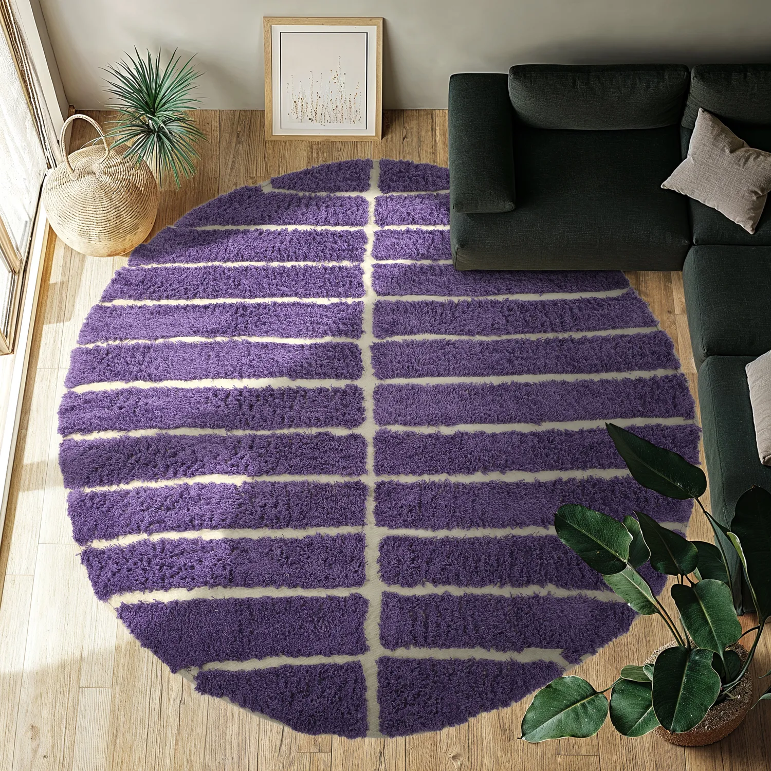 Rund Matta - Ikara Natural Cotton Shaggy (lila)
