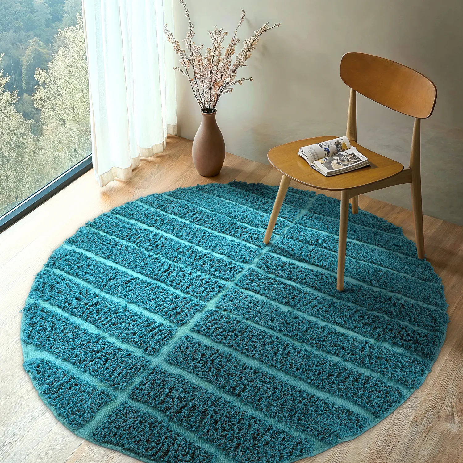 Rund Matta - Ikara Natural Cotton Shaggy (turkos)