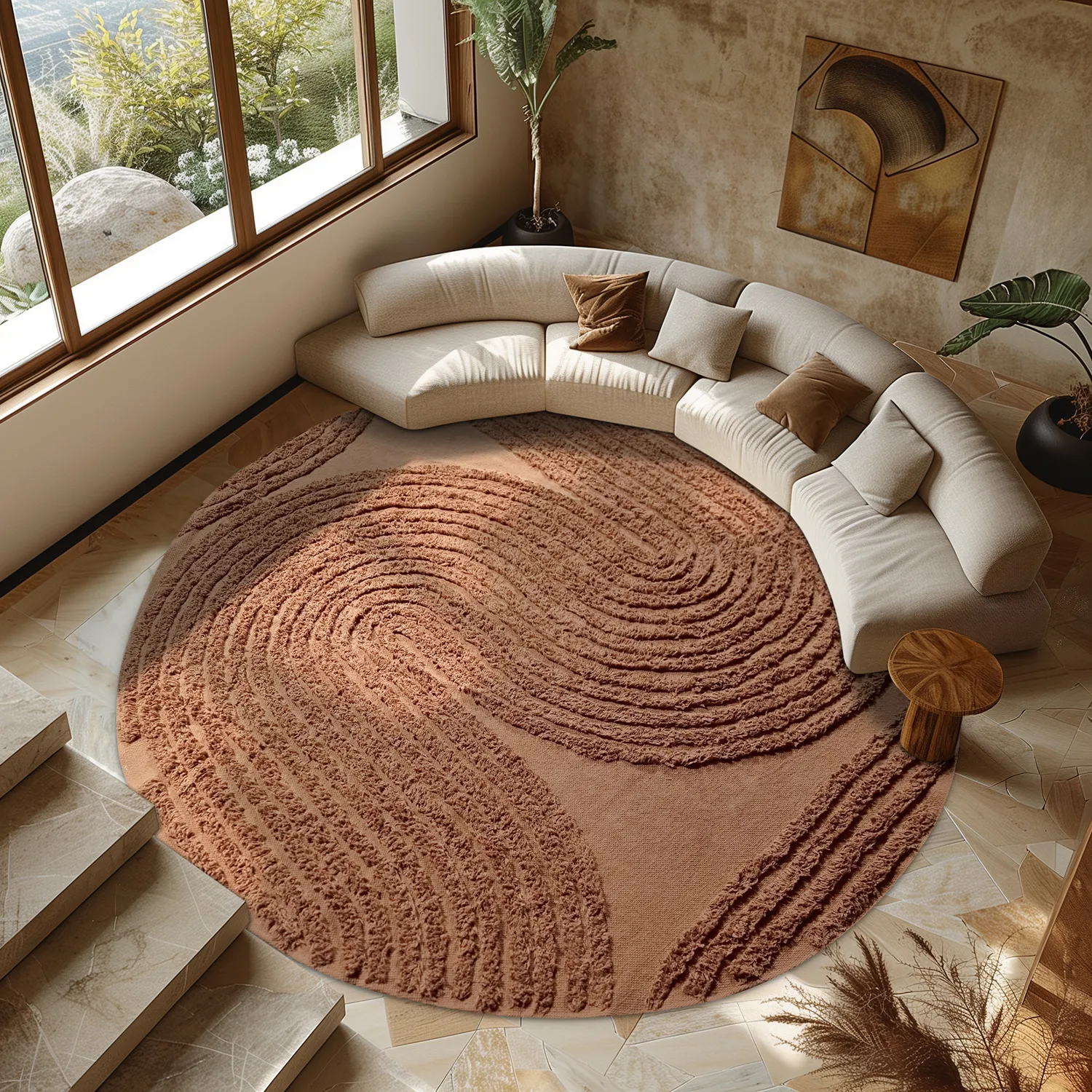 Rund matta - Jovie Natural Cotton Shaggy (terracotta)