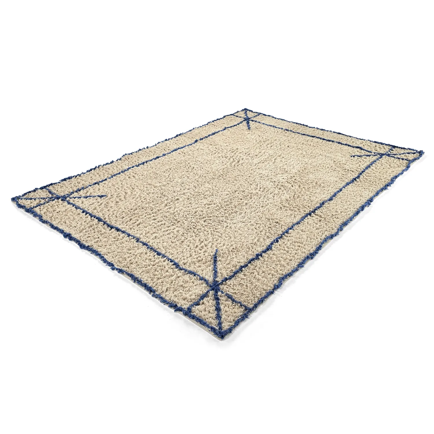 Ryamattor - Kairi Natural Cotton Shaggy (beige/blå)