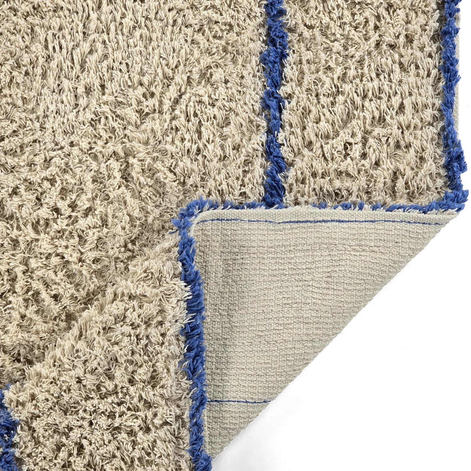 Ryamattor - Kairi Natural Cotton Shaggy (beige/blå)