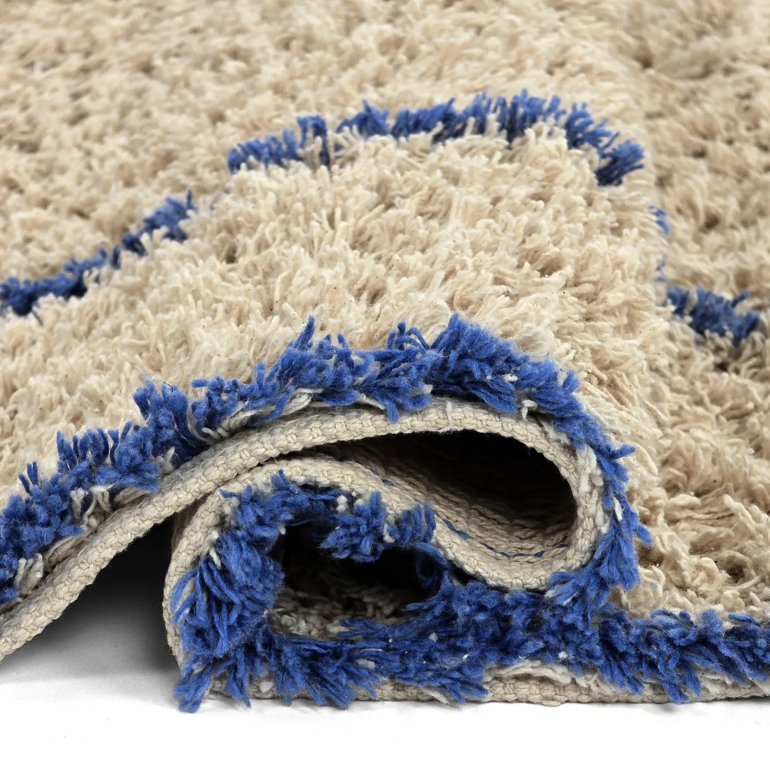 Ryamattor - Kairi Natural Cotton Shaggy (beige/blå)