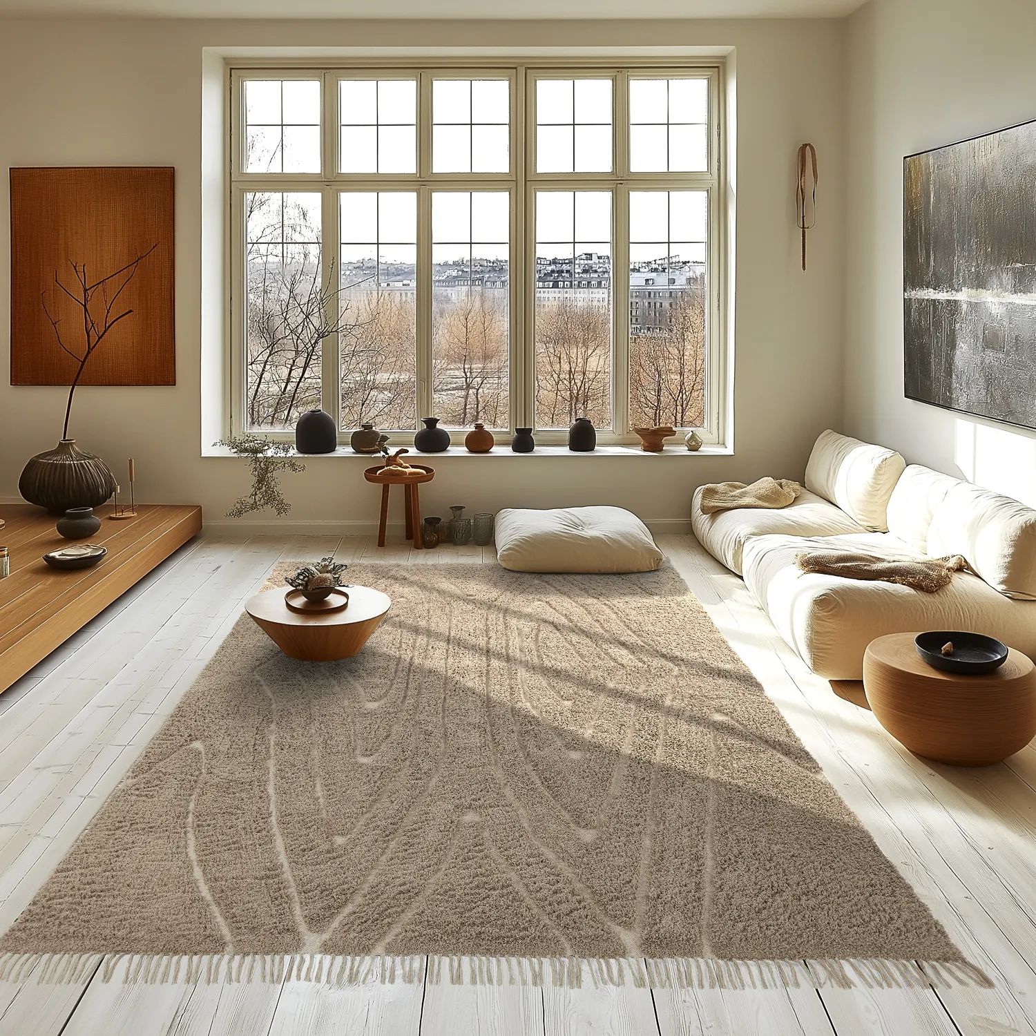 Ryamattor - Kindon Natural Cotton Shaggy (beige/vit)