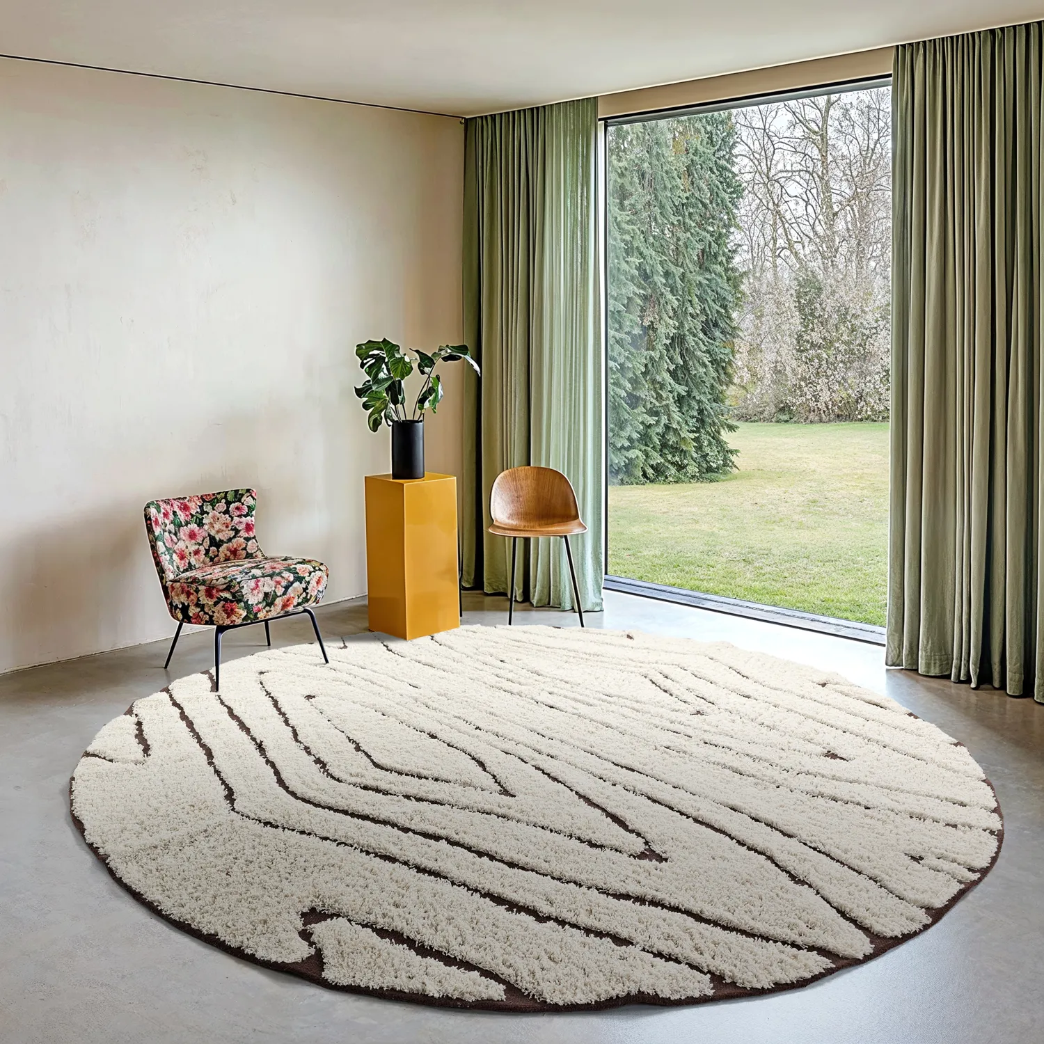 Rund matta - Kindon Natural Cotton Shaggy (offwhite/brun)