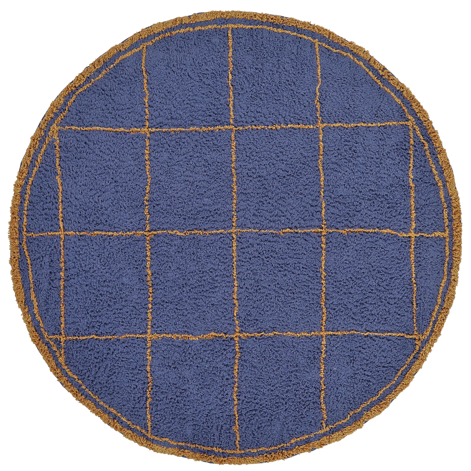 Rund Matta - Lana Natural Cotton Shaggy (blå/gul)