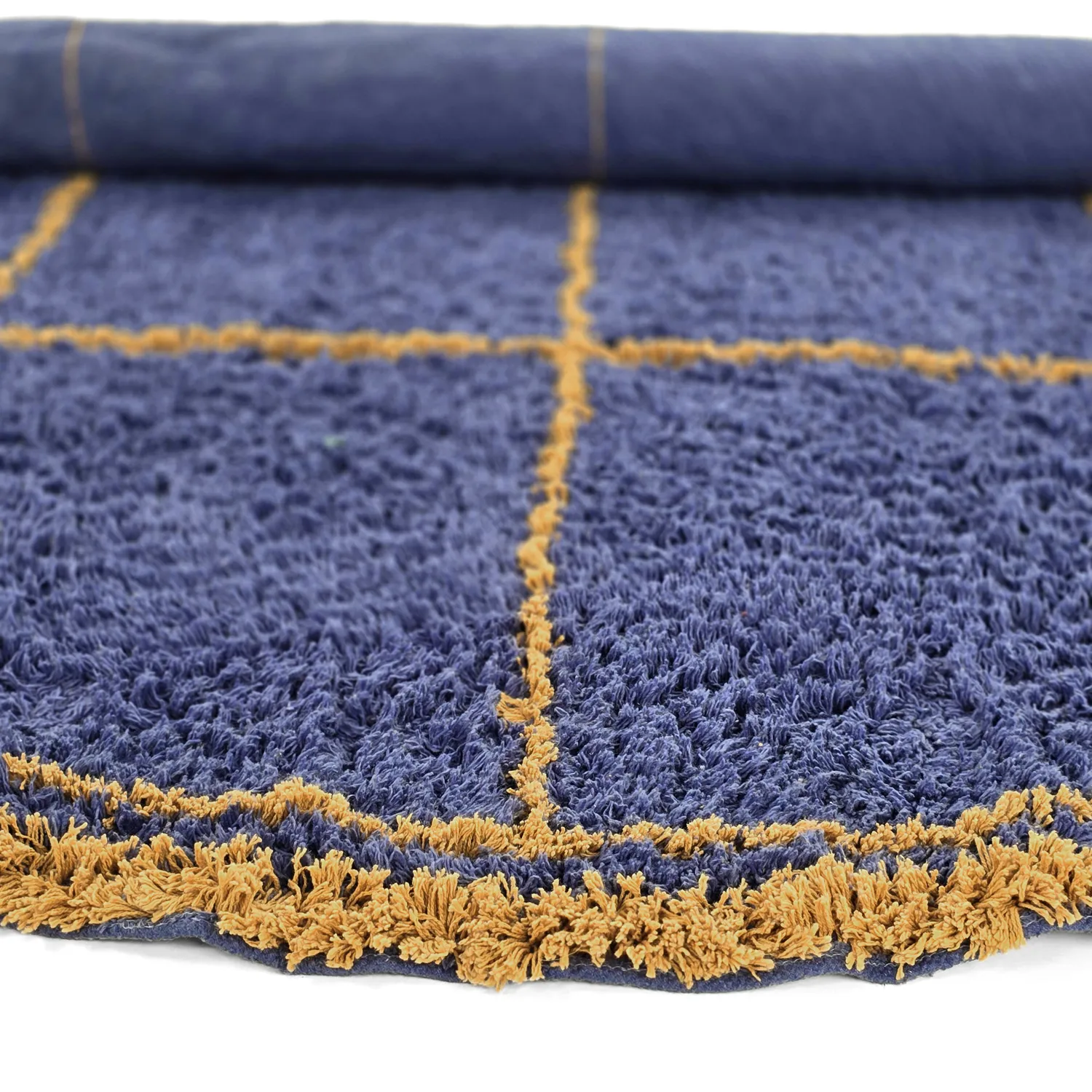 Rund Matta - Lana Natural Cotton Shaggy (blå/gul)