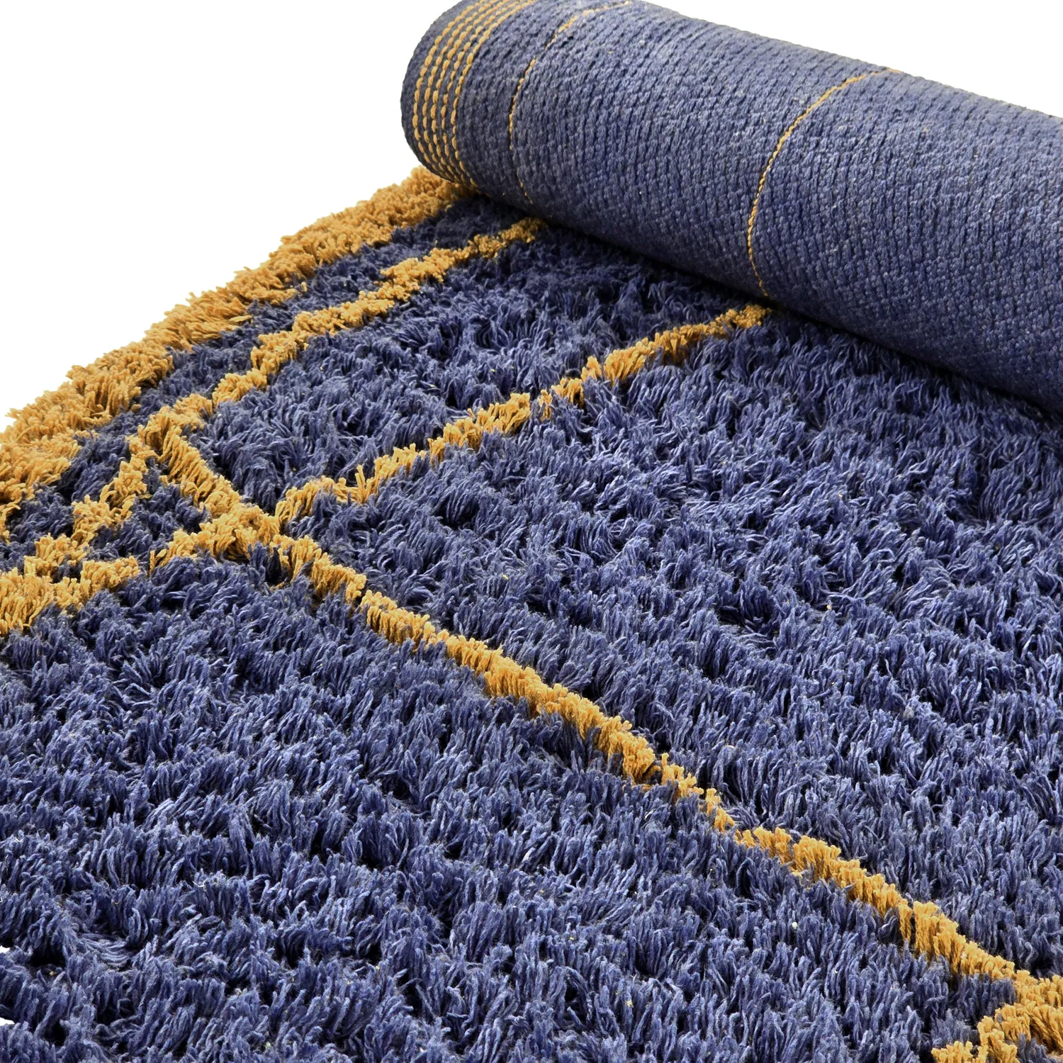 Rund Matta - Lana Natural Cotton Shaggy (blå/gul)