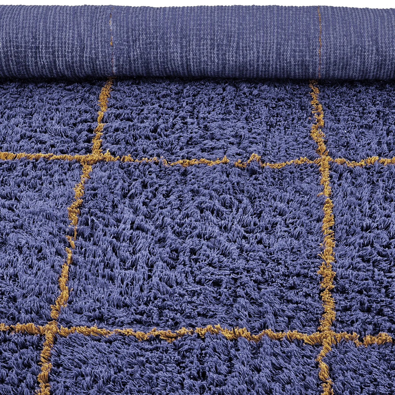 Ryamattor - Lana Natural Cotton Shaggy (blå/gul)