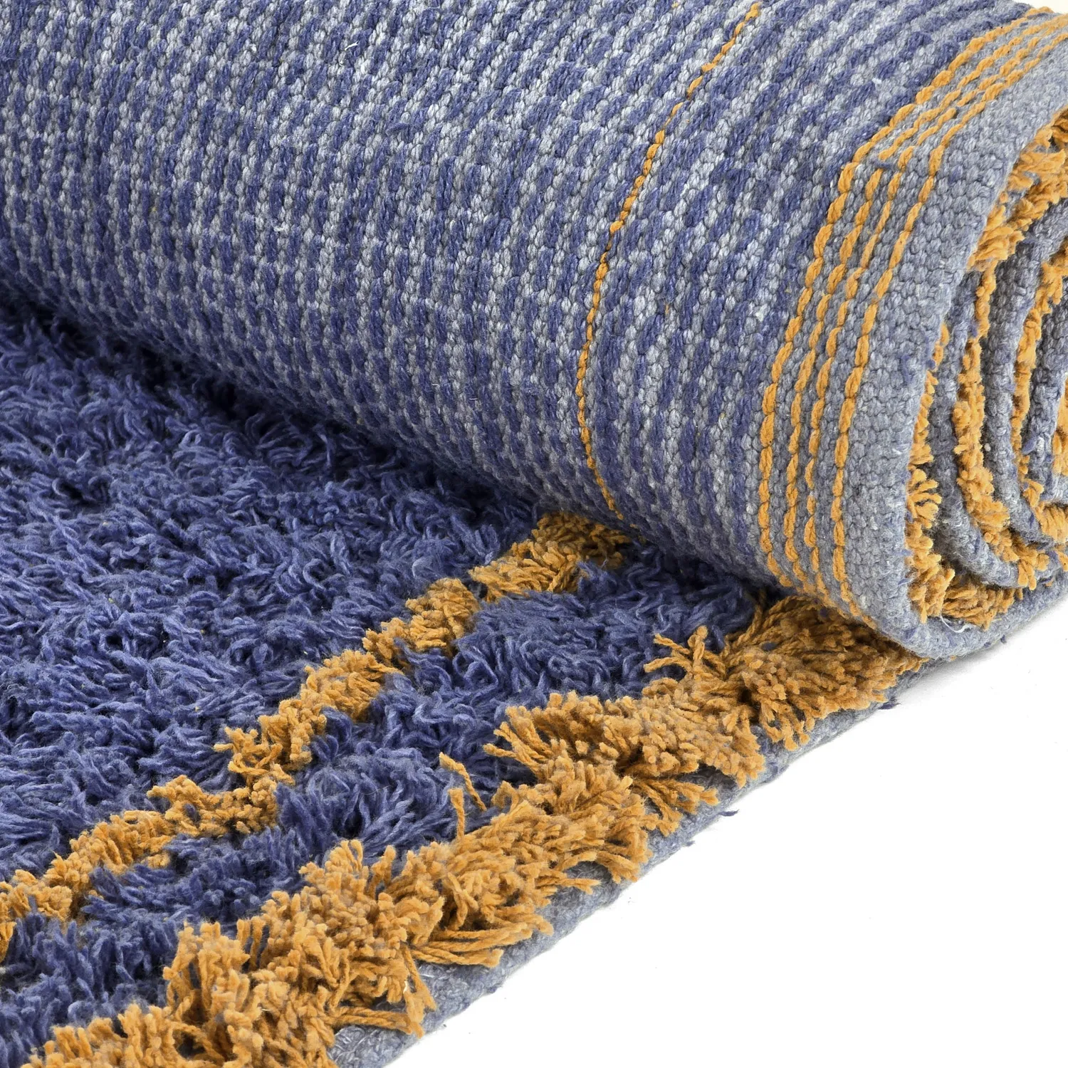 Ryamattor - Lana Natural Cotton Shaggy (blå/gul)