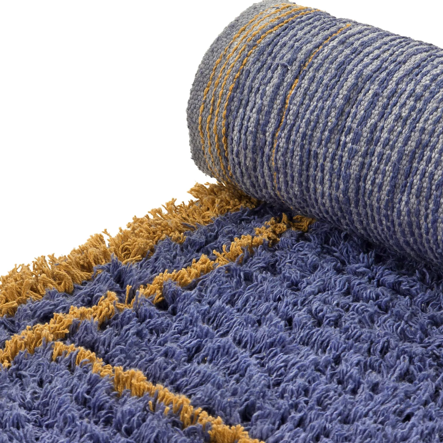 Ryamattor - Lana Natural Cotton Shaggy (blå/gul)