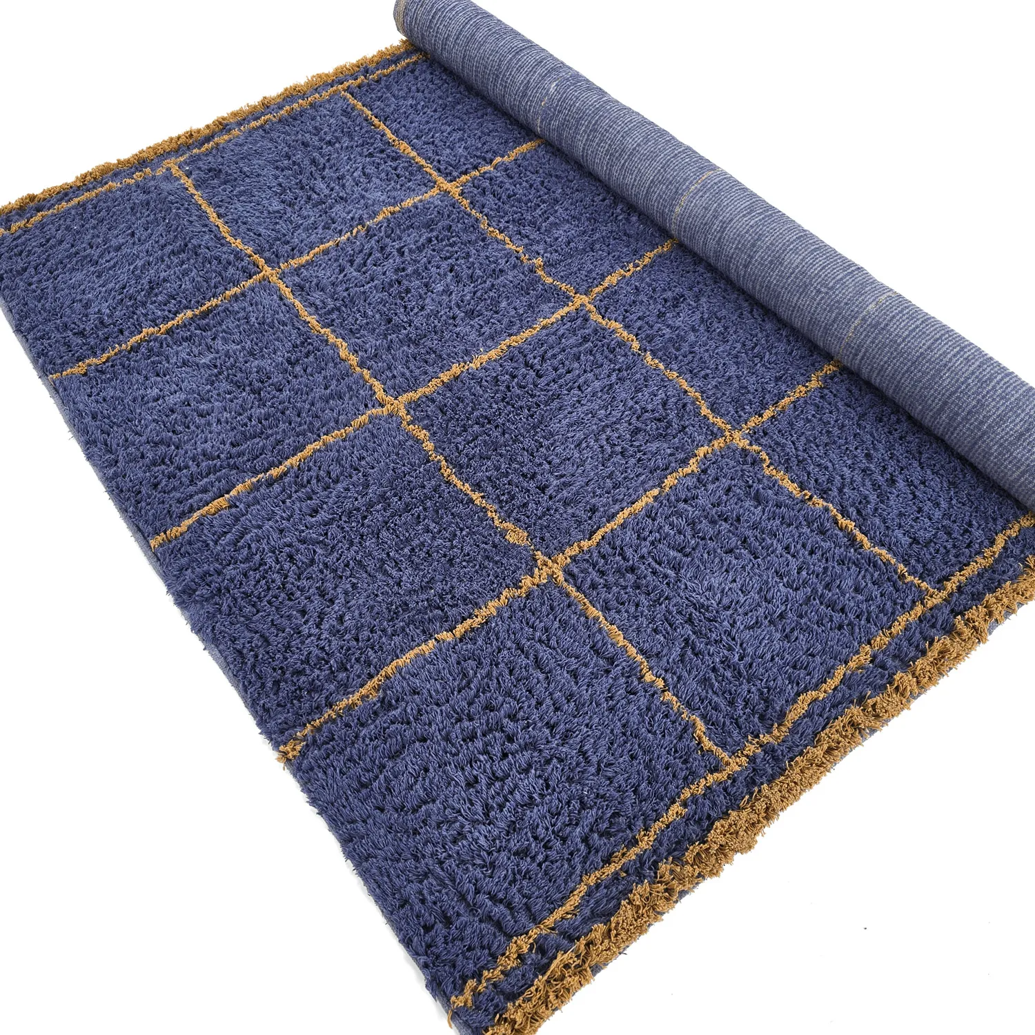 Ryamattor - Lana Natural Cotton Shaggy (blå/gul)
