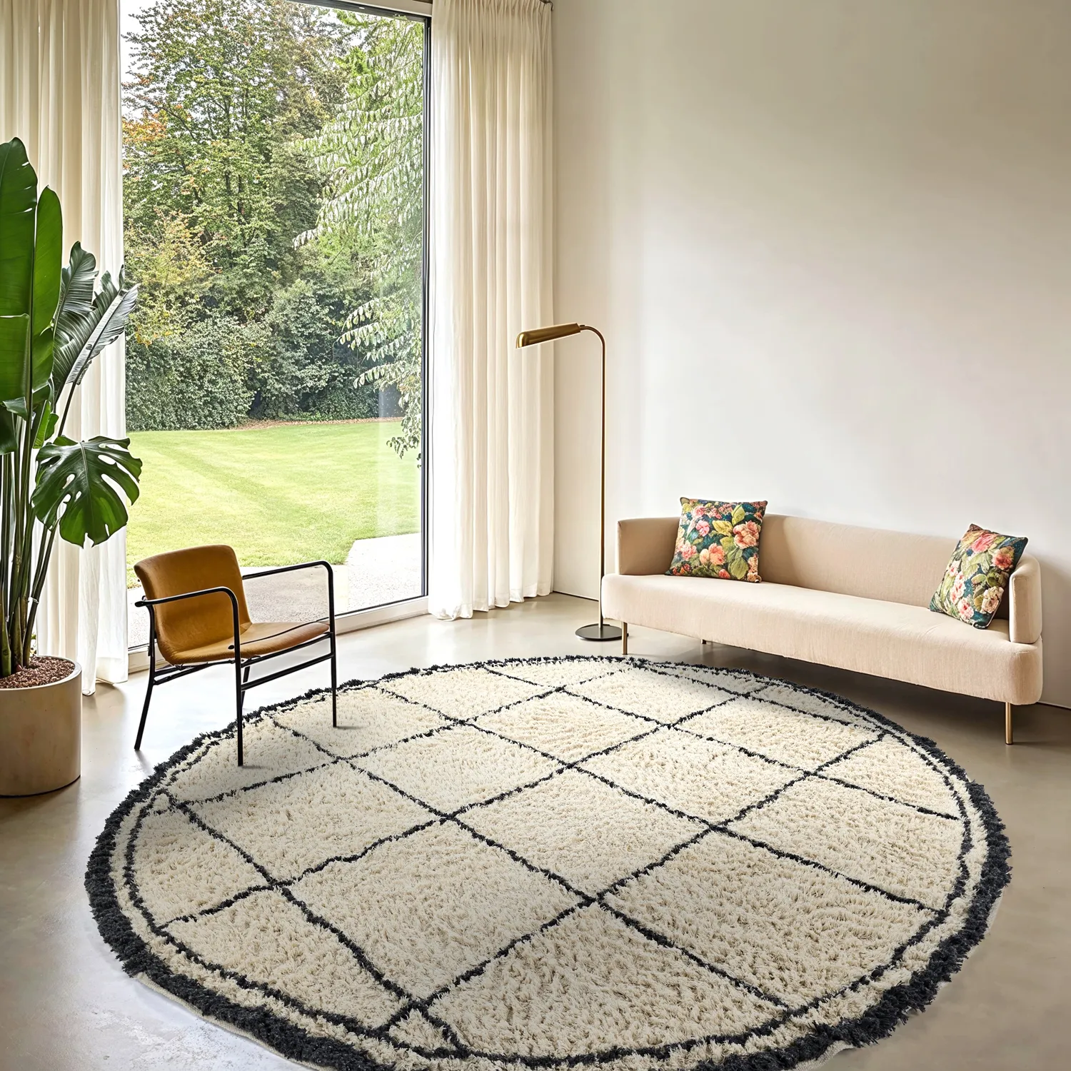 Rund Matta - Lana Natural Cotton Shaggy (creme/mörkgrå)