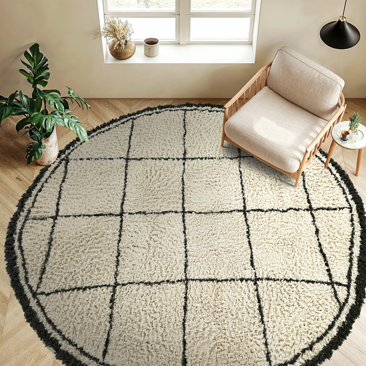 Rund Matta - Lana Natural Cotton Shaggy (creme/mörkgrå)