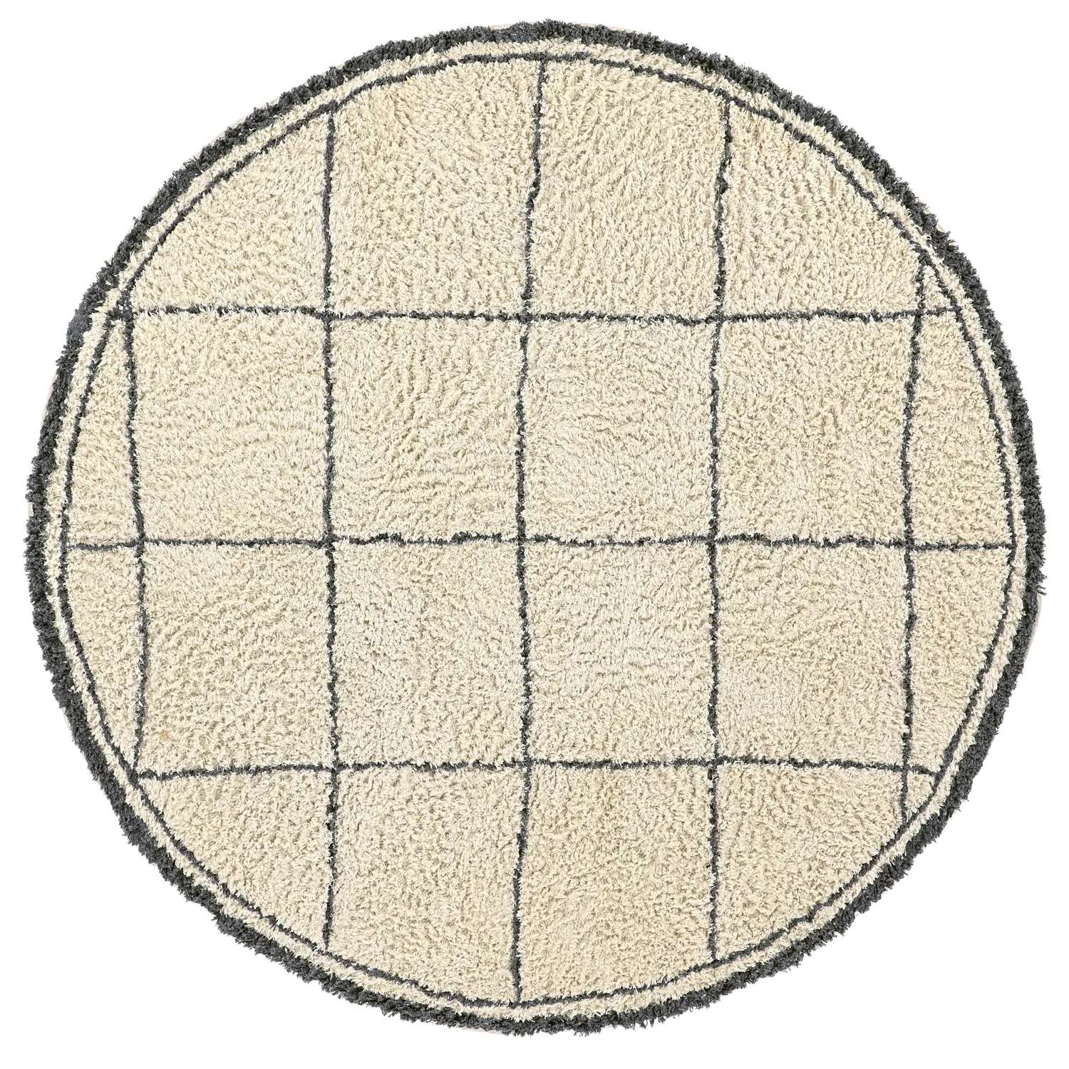 Rund Matta - Lana Natural Cotton Shaggy (creme/mörkgrå)