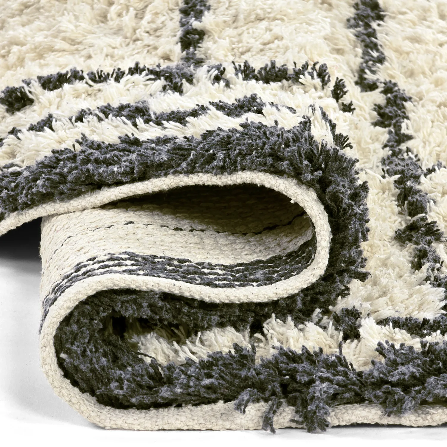 Rund Matta - Lana Natural Cotton Shaggy (creme/mörkgrå)