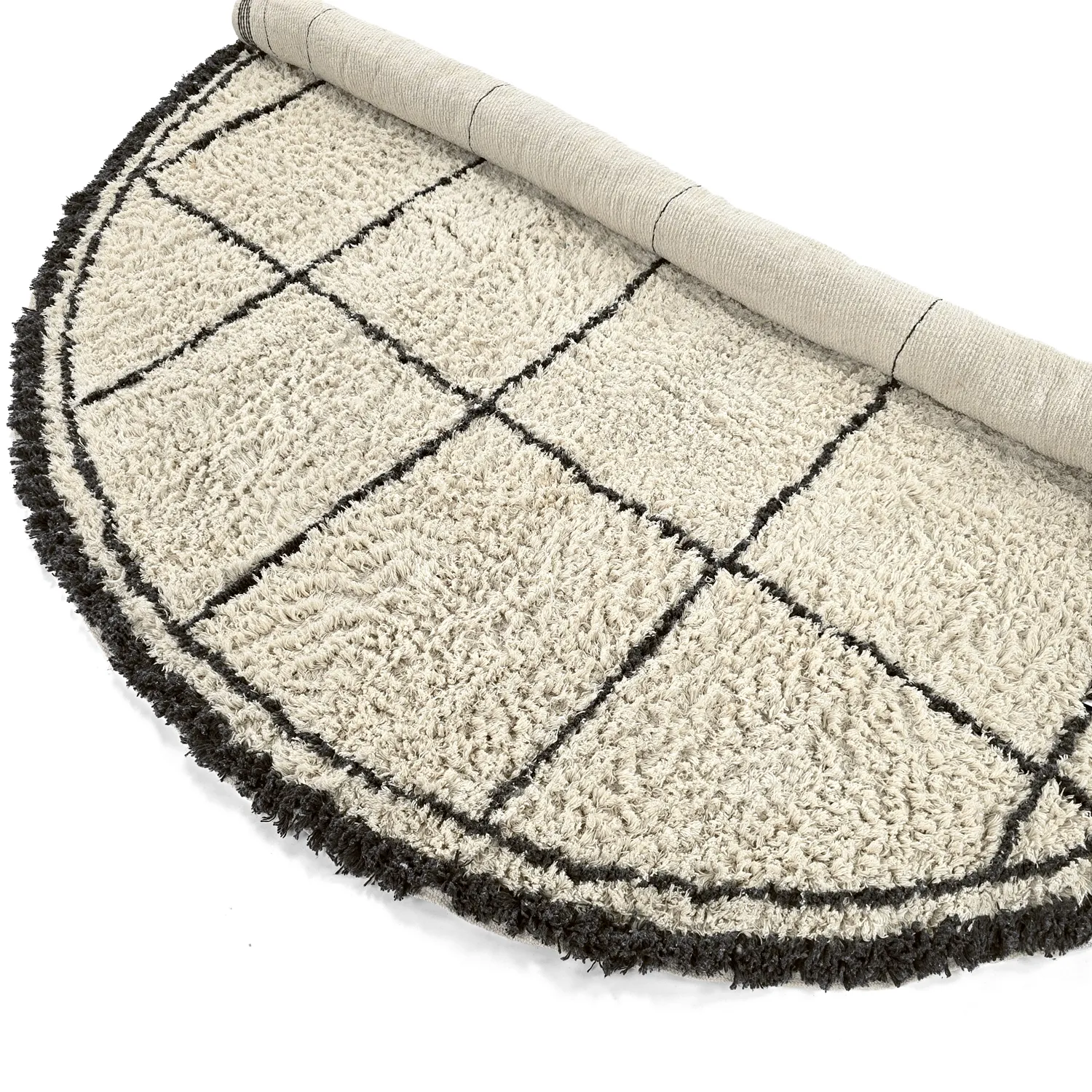 Rund Matta - Lana Natural Cotton Shaggy (creme/mörkgrå)