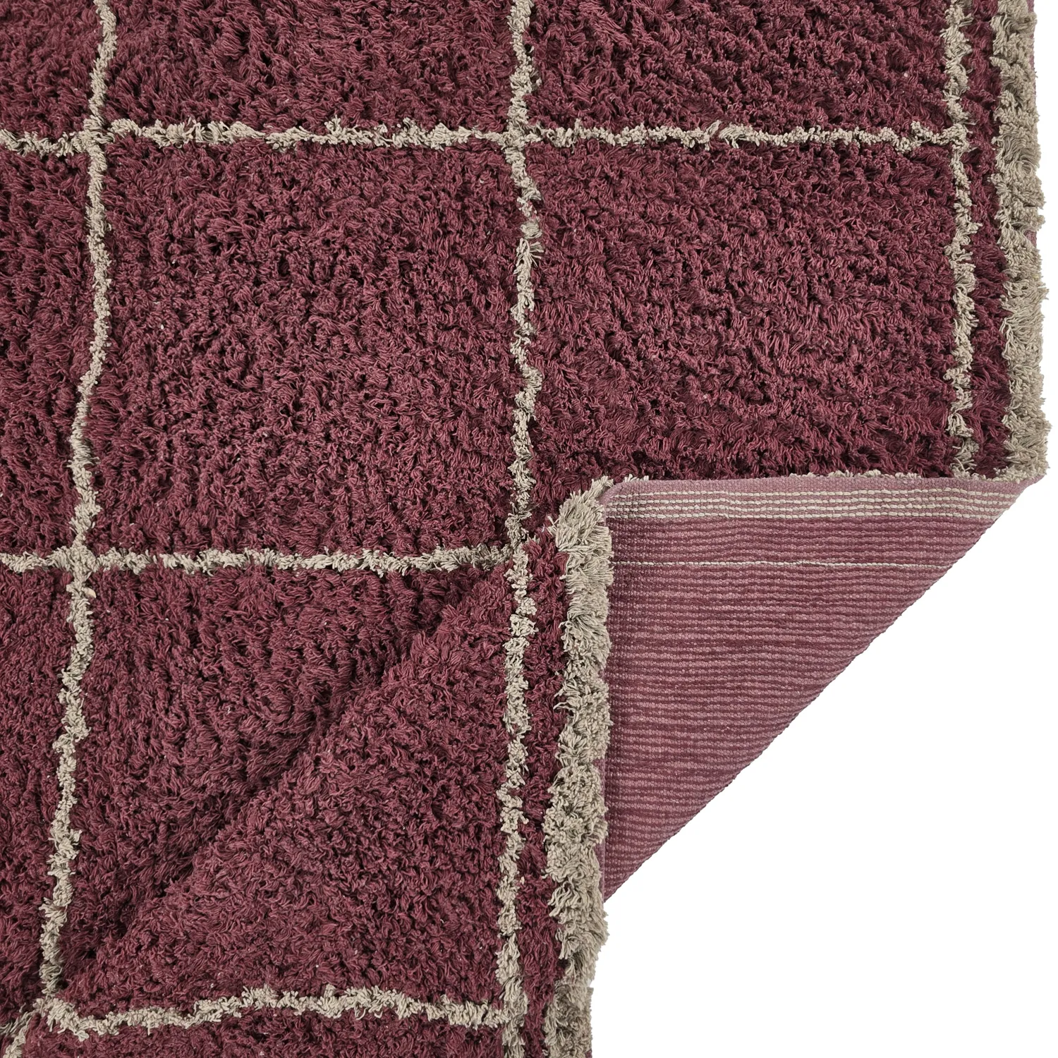 Ryamattor - Lana Natural Cotton Shaggy (taupe/röd)