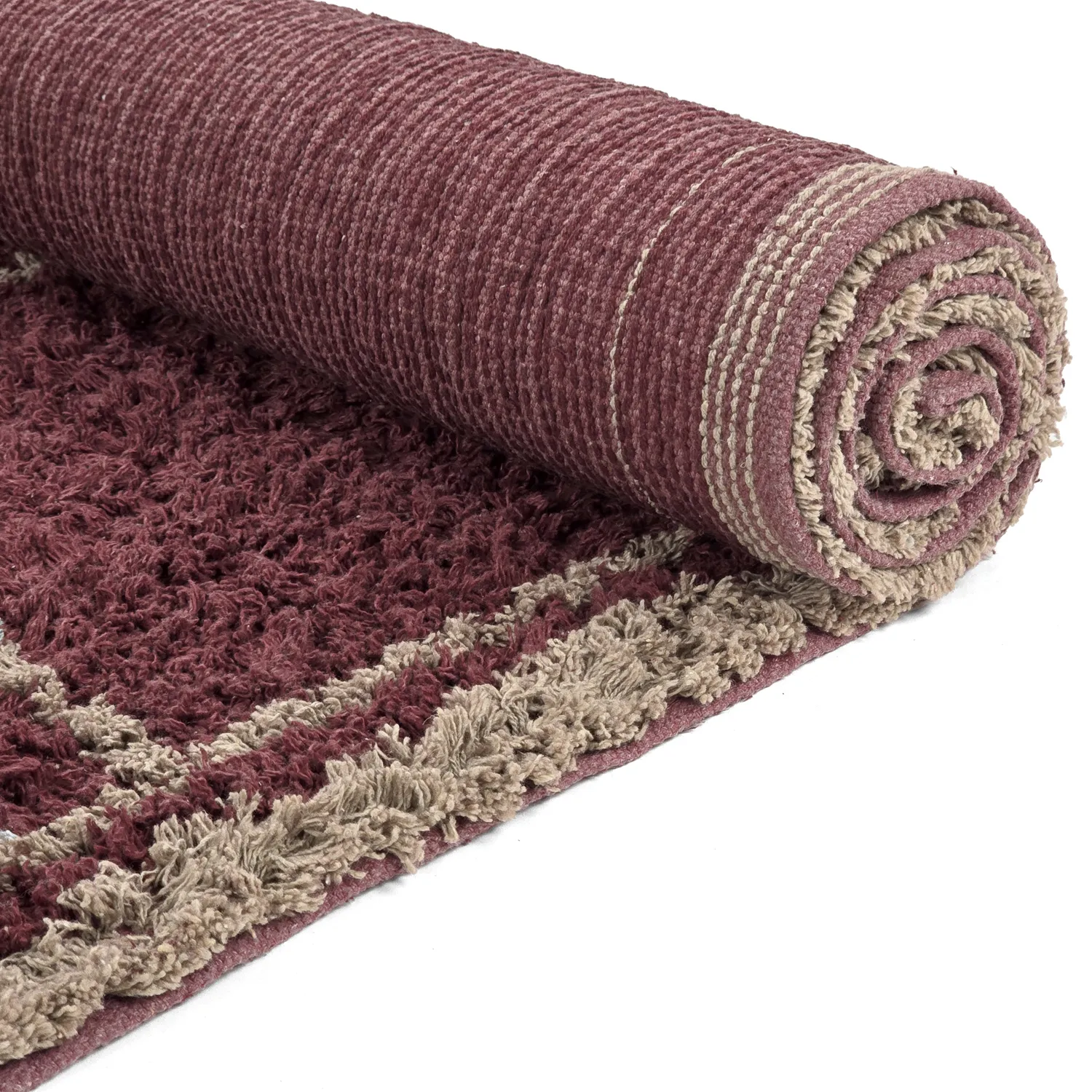Ryamattor - Lana Natural Cotton Shaggy (taupe/röd)