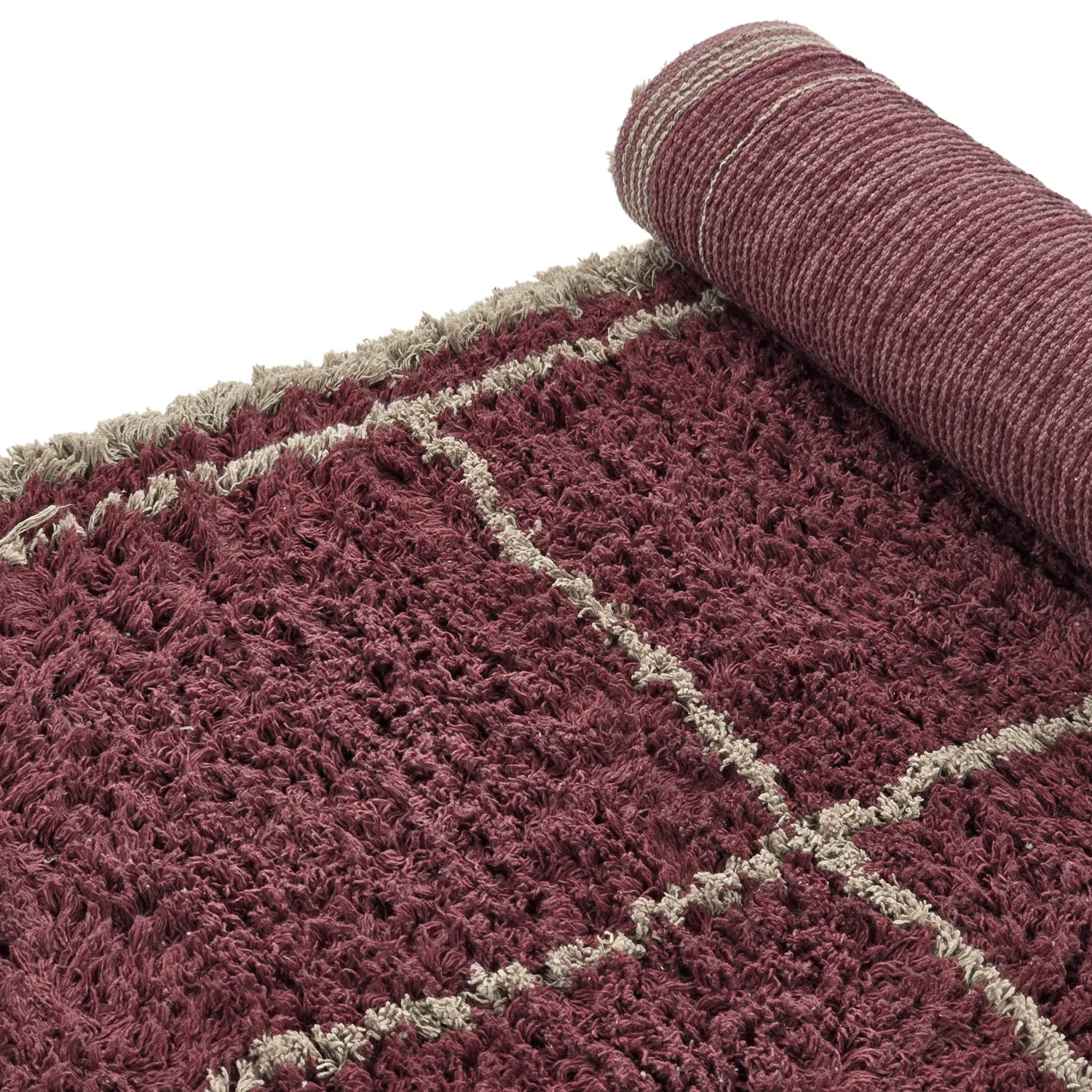Ryamattor - Lana Natural Cotton Shaggy (taupe/röd)