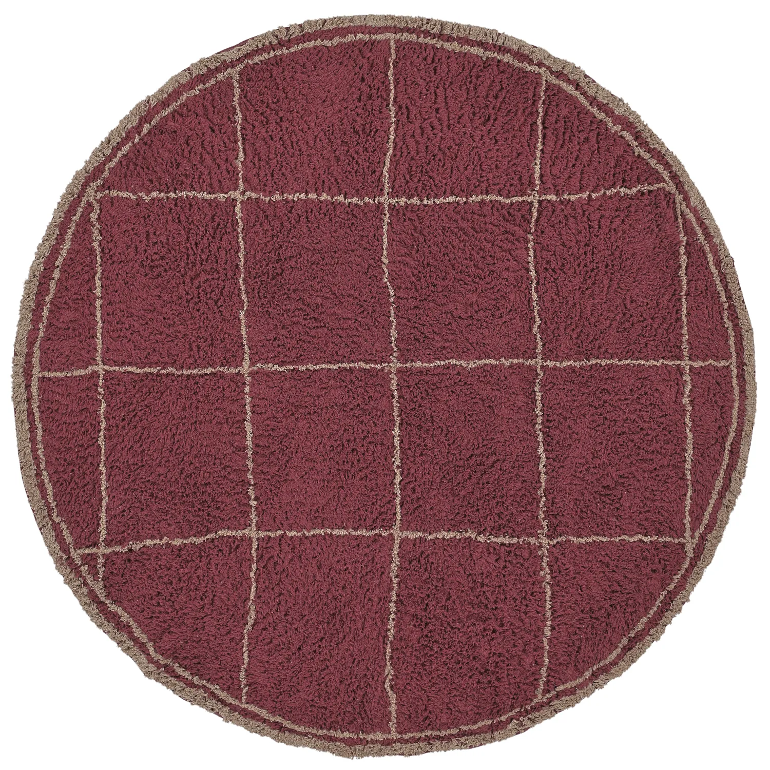 Rund Matta - Lana Natural Cotton Shaggy (taupe/röd)