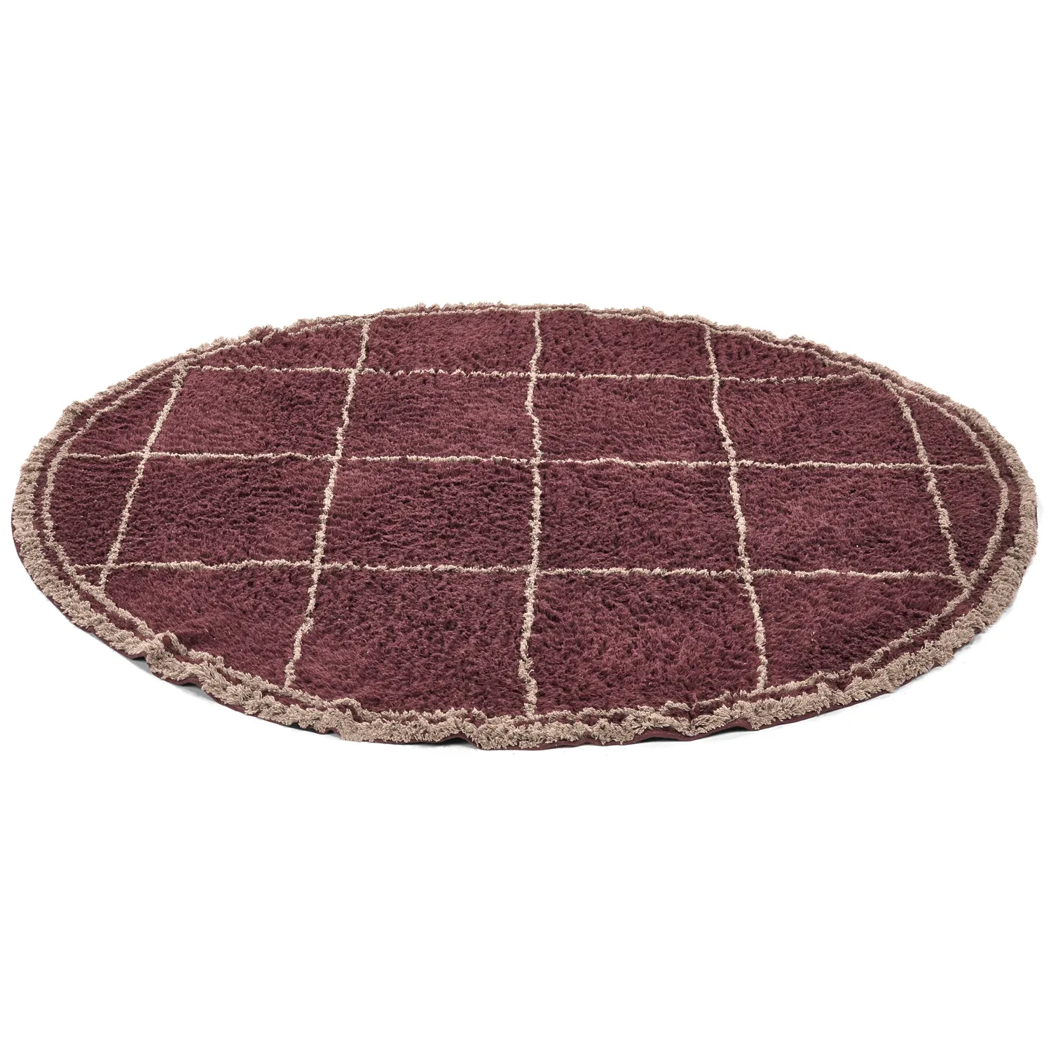 Rund Matta - Lana Natural Cotton Shaggy (taupe/röd)
