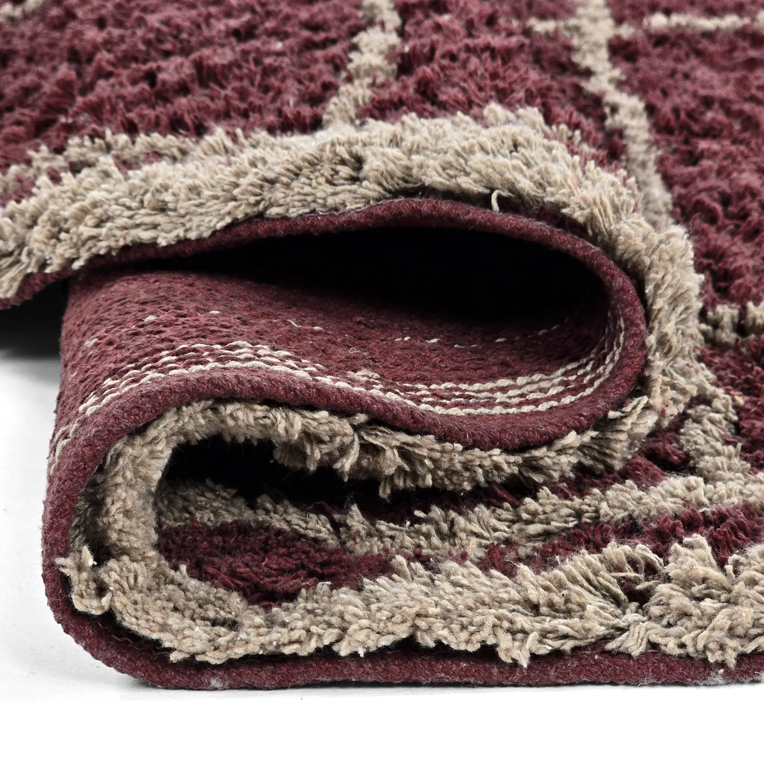 Rund Matta - Lana Natural Cotton Shaggy (taupe/röd)