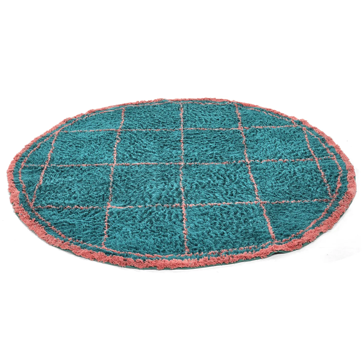 Rund Matta - Lana Natural Cotton Shaggy (turkos/rosa)