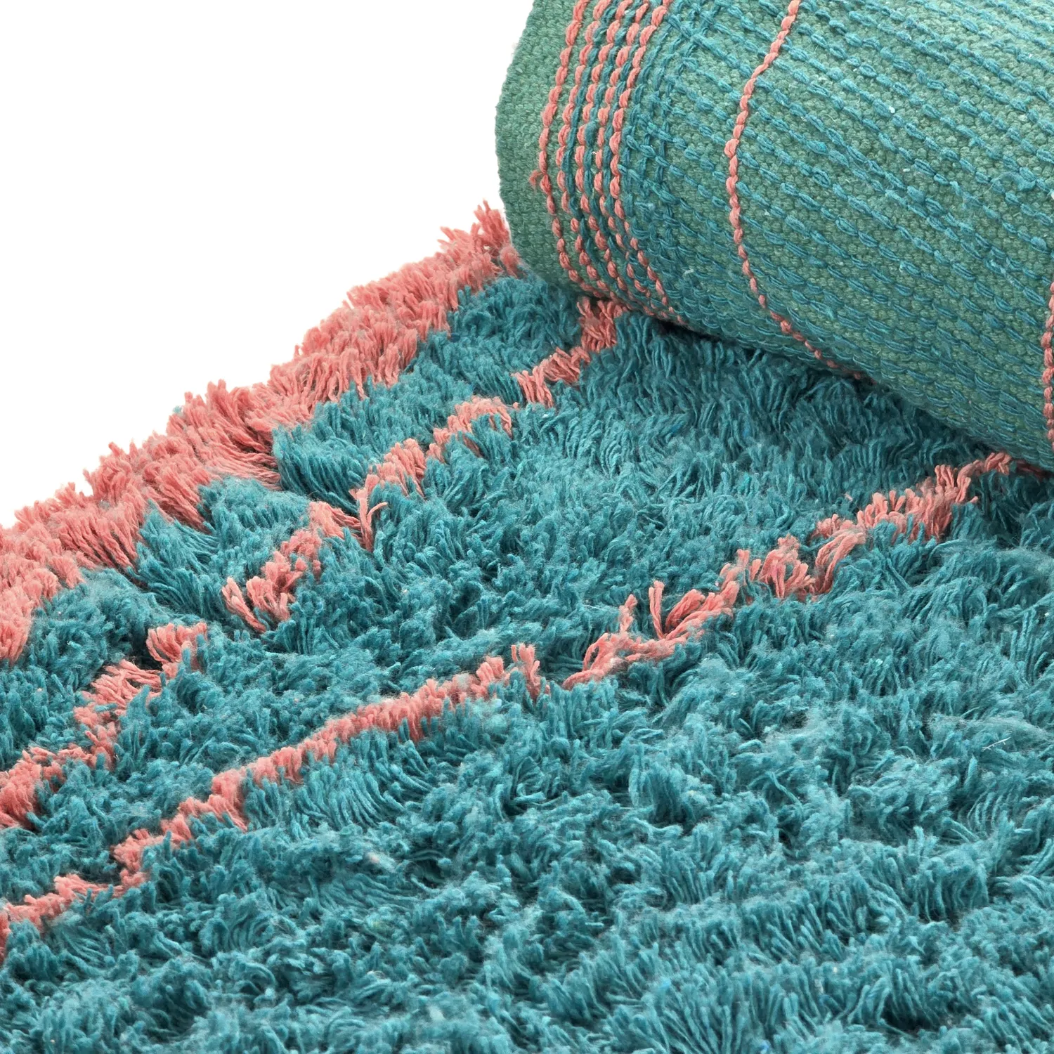 Rund Matta - Lana Natural Cotton Shaggy (turkos/rosa)