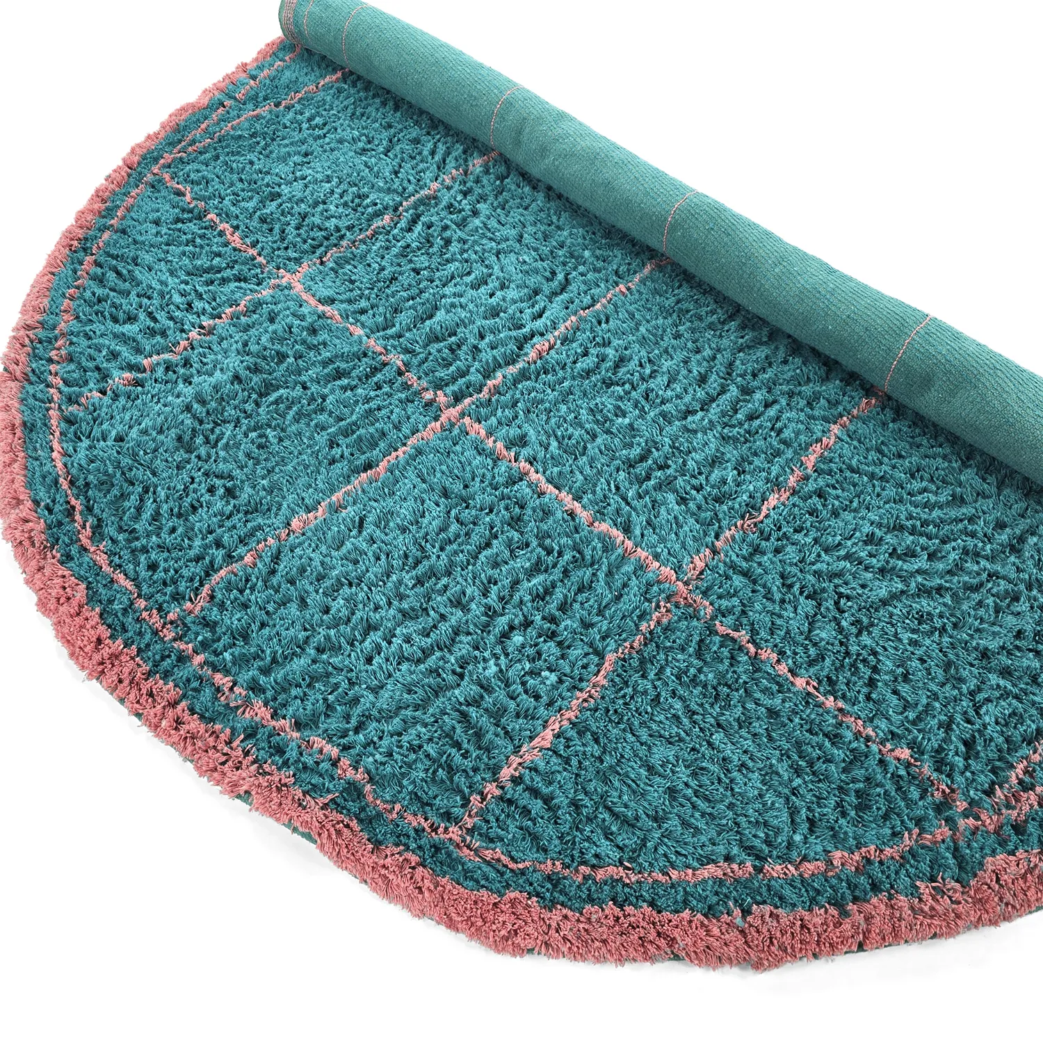 Rund Matta - Lana Natural Cotton Shaggy (turkos/rosa)