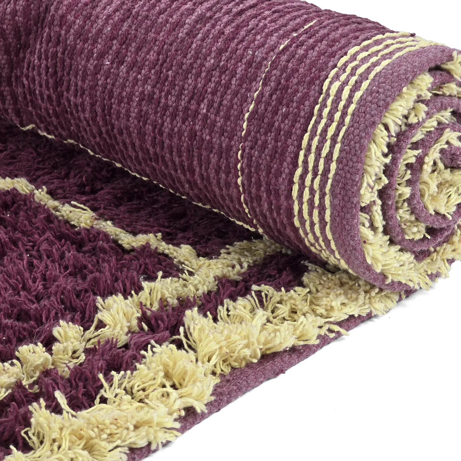 Ryamattor - Lana Natural Cotton Shaggy (vinröd/gul)