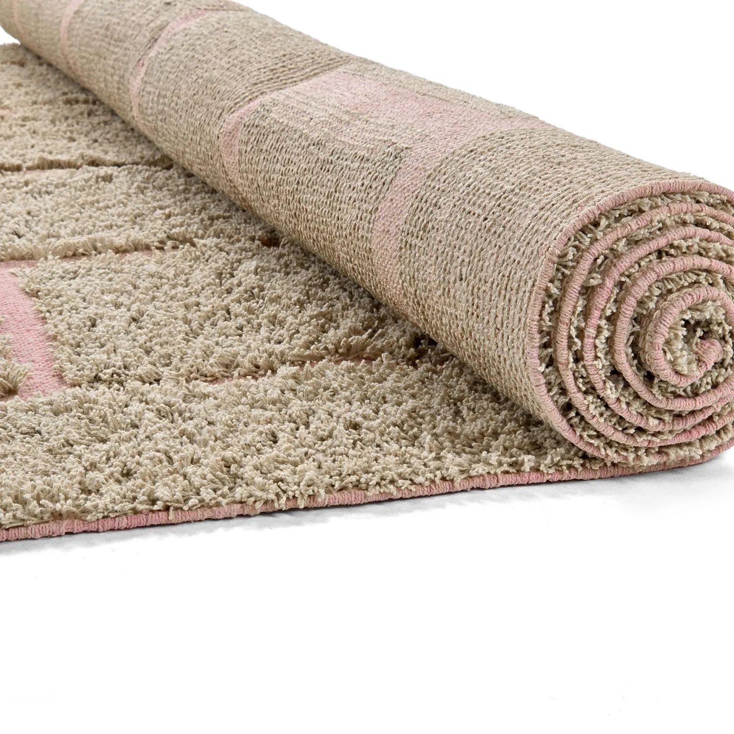 Ryamattor - Lindley Natural Cotton Shaggy (beige/rosa)