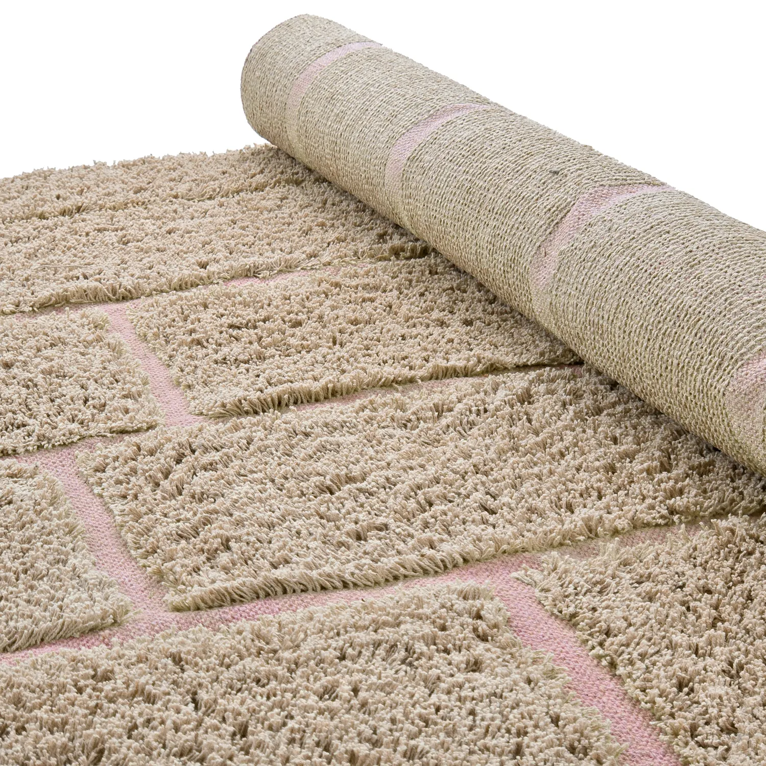 Ryamattor - Lindley Natural Cotton Shaggy (beige/rosa)