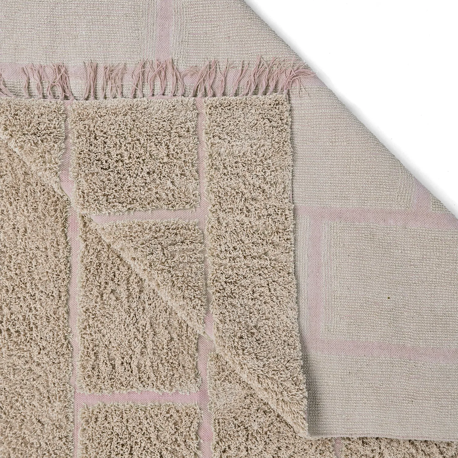 Ryamattor - Lindley Natural Cotton Shaggy (beige/rosa)