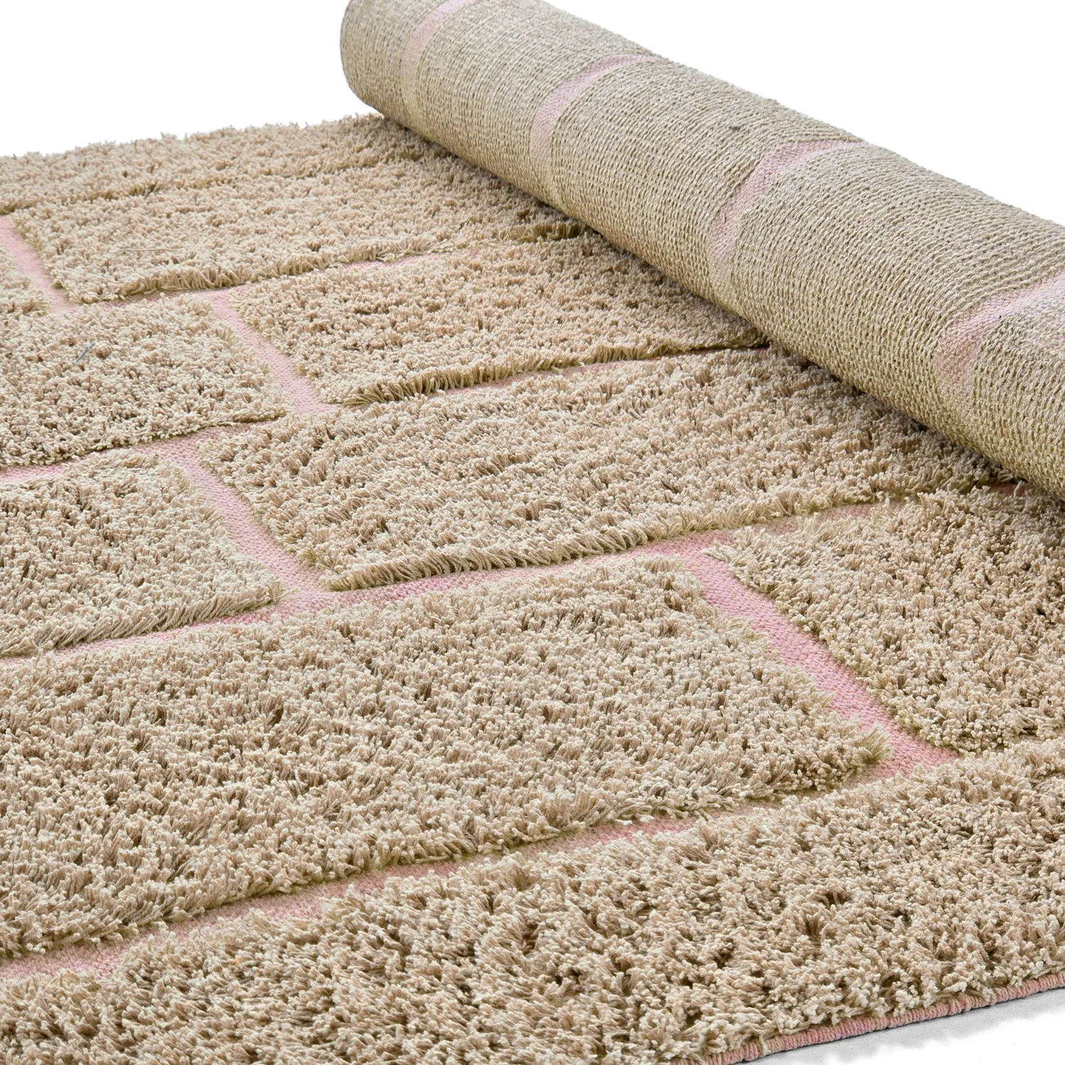 Ryamattor - Lindley Natural Cotton Shaggy (beige/rosa)