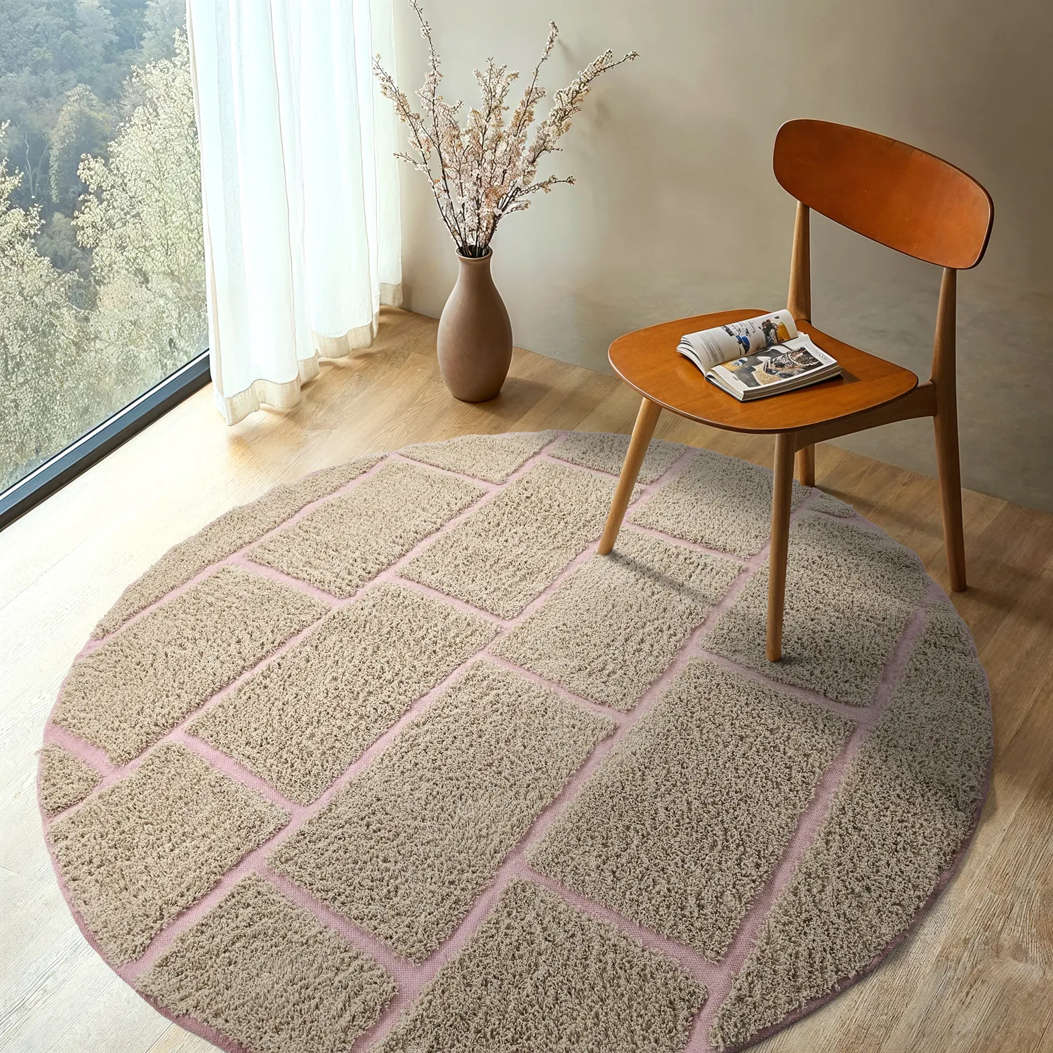 Rund matta - Lindley Natural Cotton Shaggy (beige/rosa)