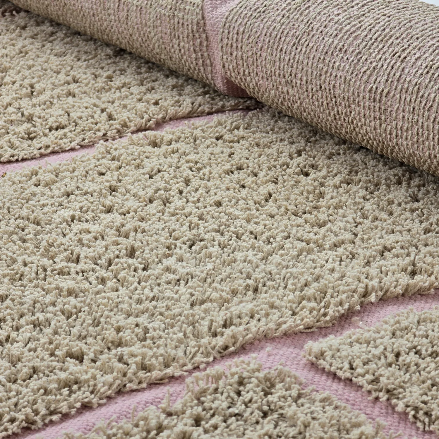 Rund matta - Lindley Natural Cotton Shaggy (beige/rosa)