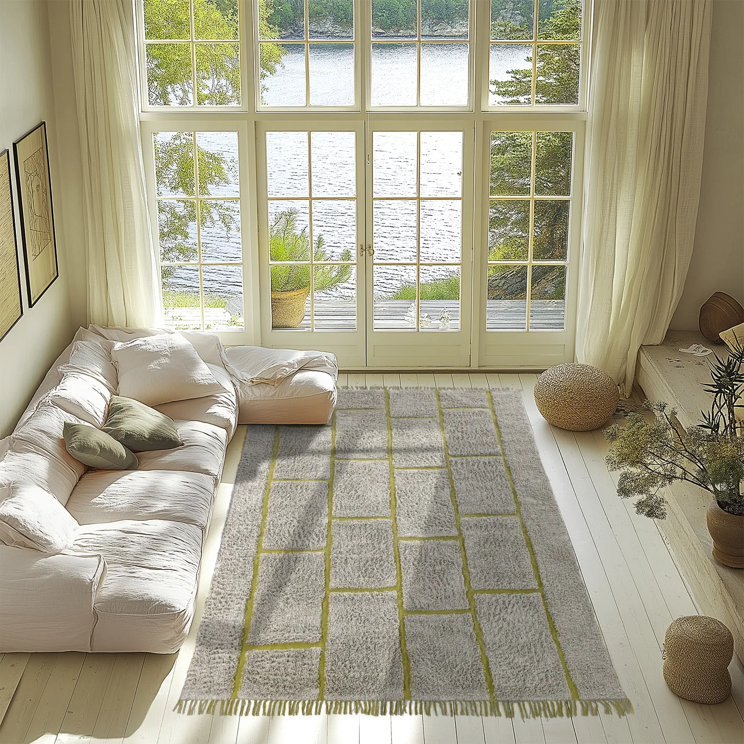 Ryamattor - Lindley Natural Cotton Shaggy (greige/grön)