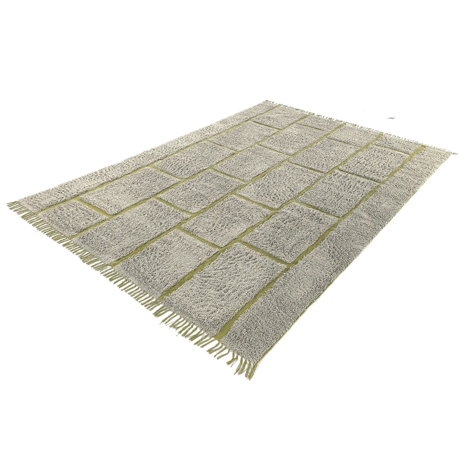 Ryamattor - Lindley Natural Cotton Shaggy (greige/grön)
